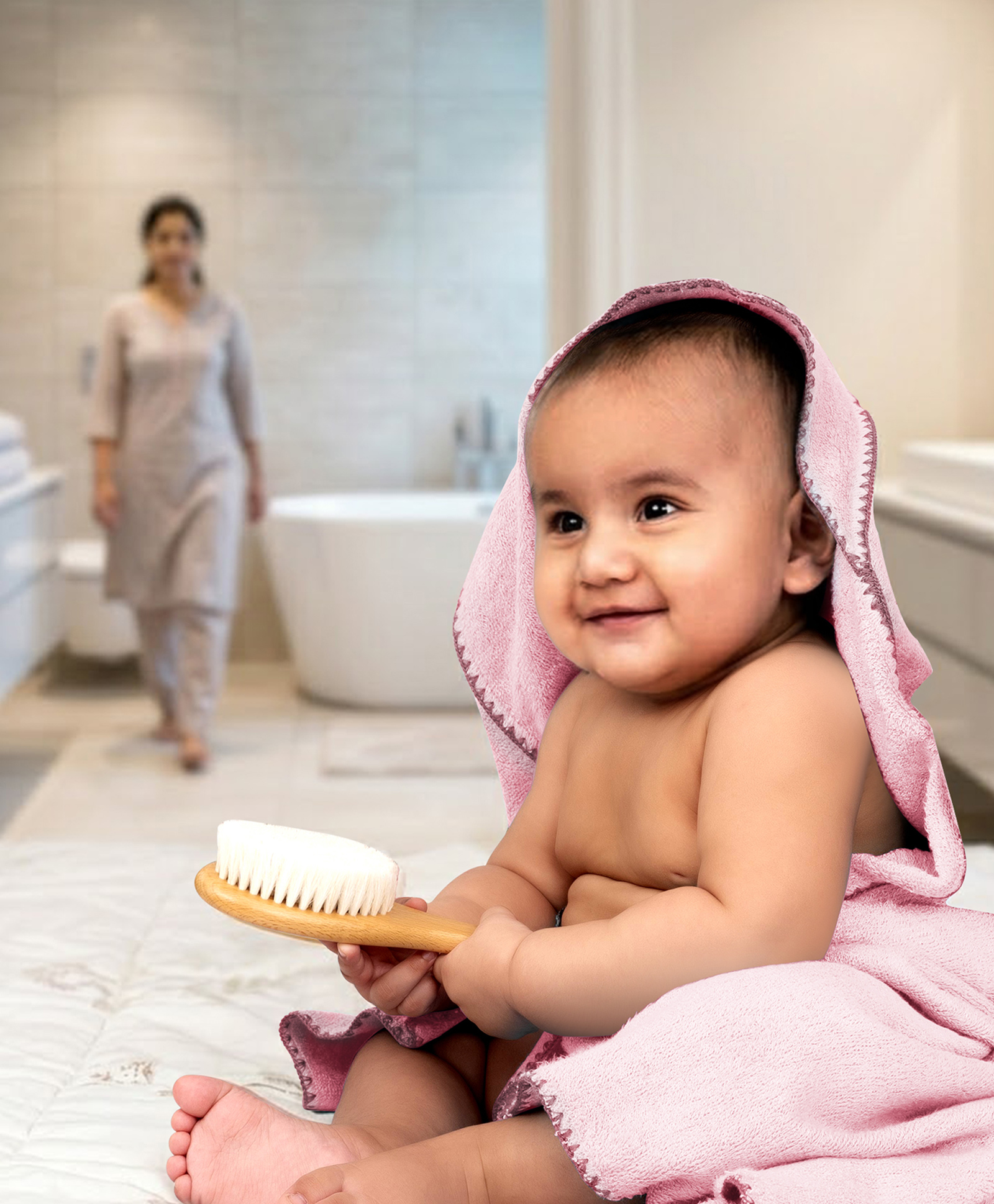 Mumma's Touch Bamboo Fibre Woven Solid Baby Wrap Bath Towel - Pink-image-26