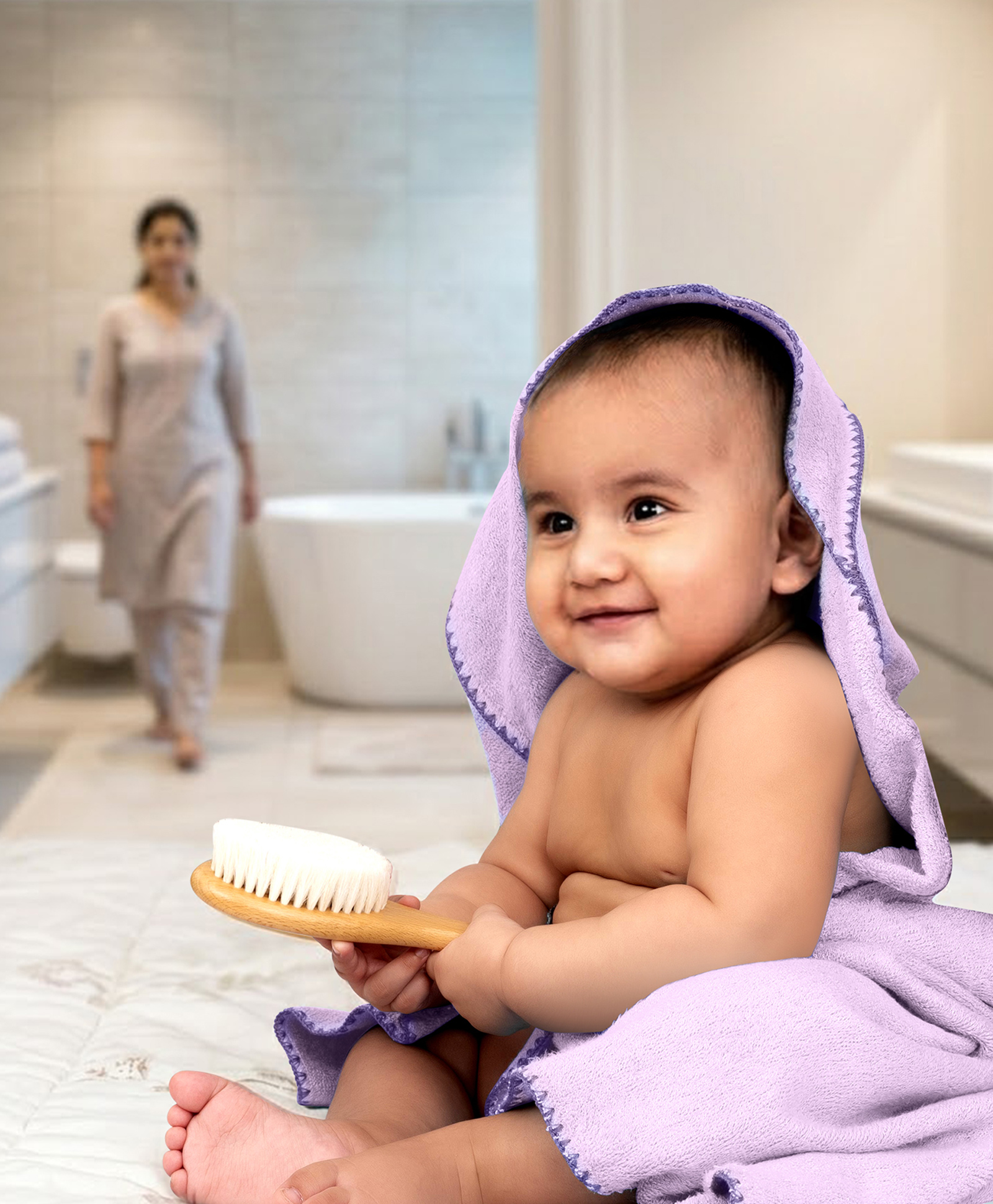 Mumma's Touch Bamboo Fibre Woven Solid Baby Wrap Bath Towel - Magenta-picture-25