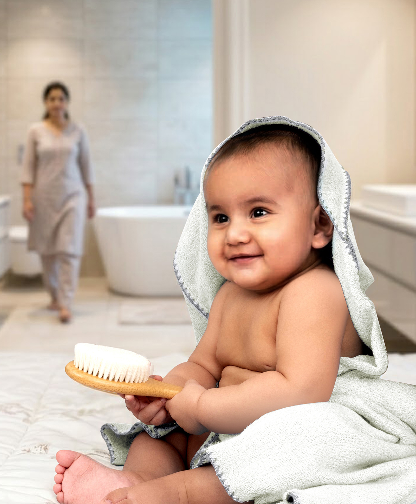 Mumma's Touch Bamboo Fibre Woven Solid Baby Wrap Bath Towel - White-image-44