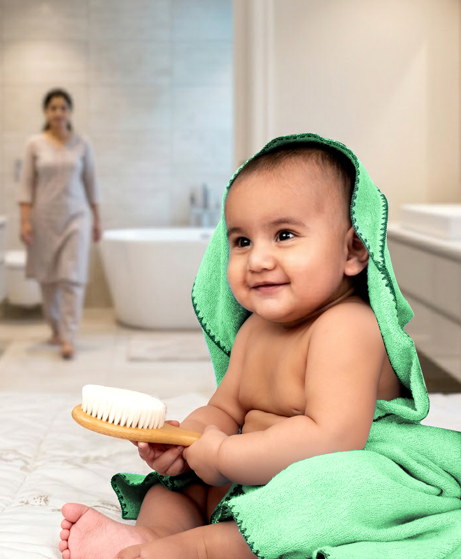 Mumma's Touch Bamboo Fibre Woven Solid Baby Wrap Bath Towel - Green-picture-28