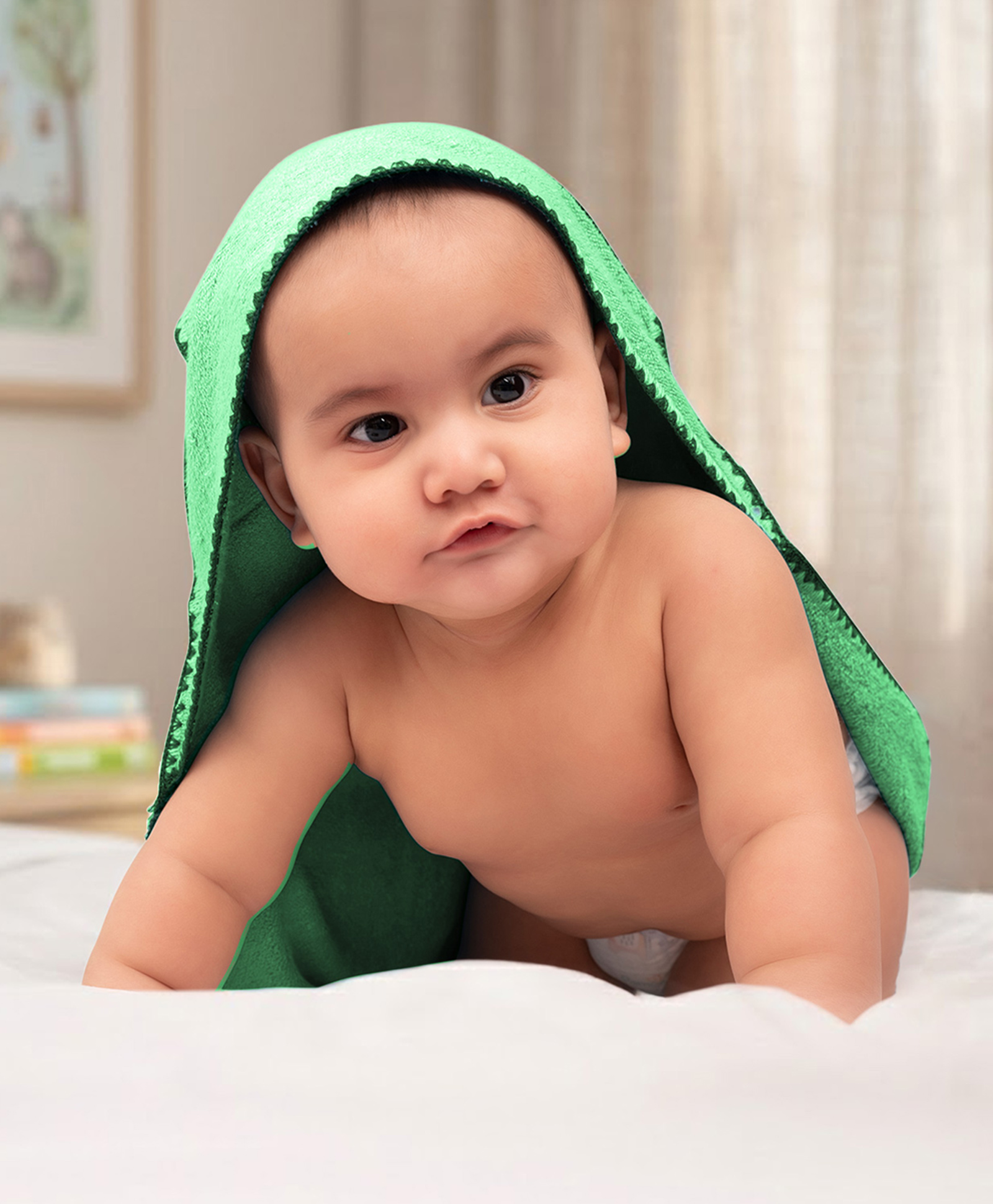 Mumma's Touch Bamboo Fibre Woven Thread Work Embroidered Bath Towel - Green-picture-23