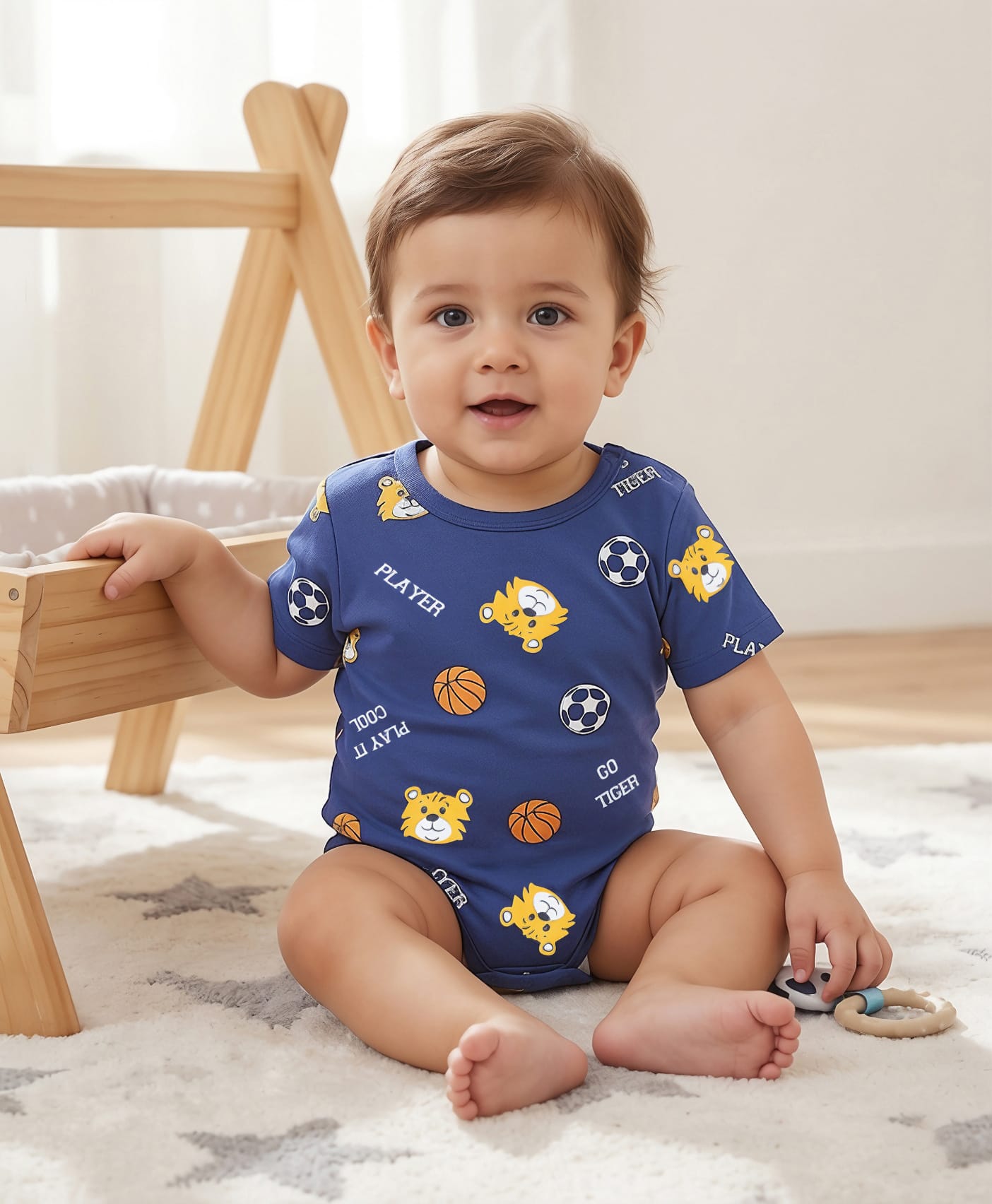 Doodle Poodle 100% Cotton Knit Half Sleeves Sport Printed Onesie - Navy Blue-image-34