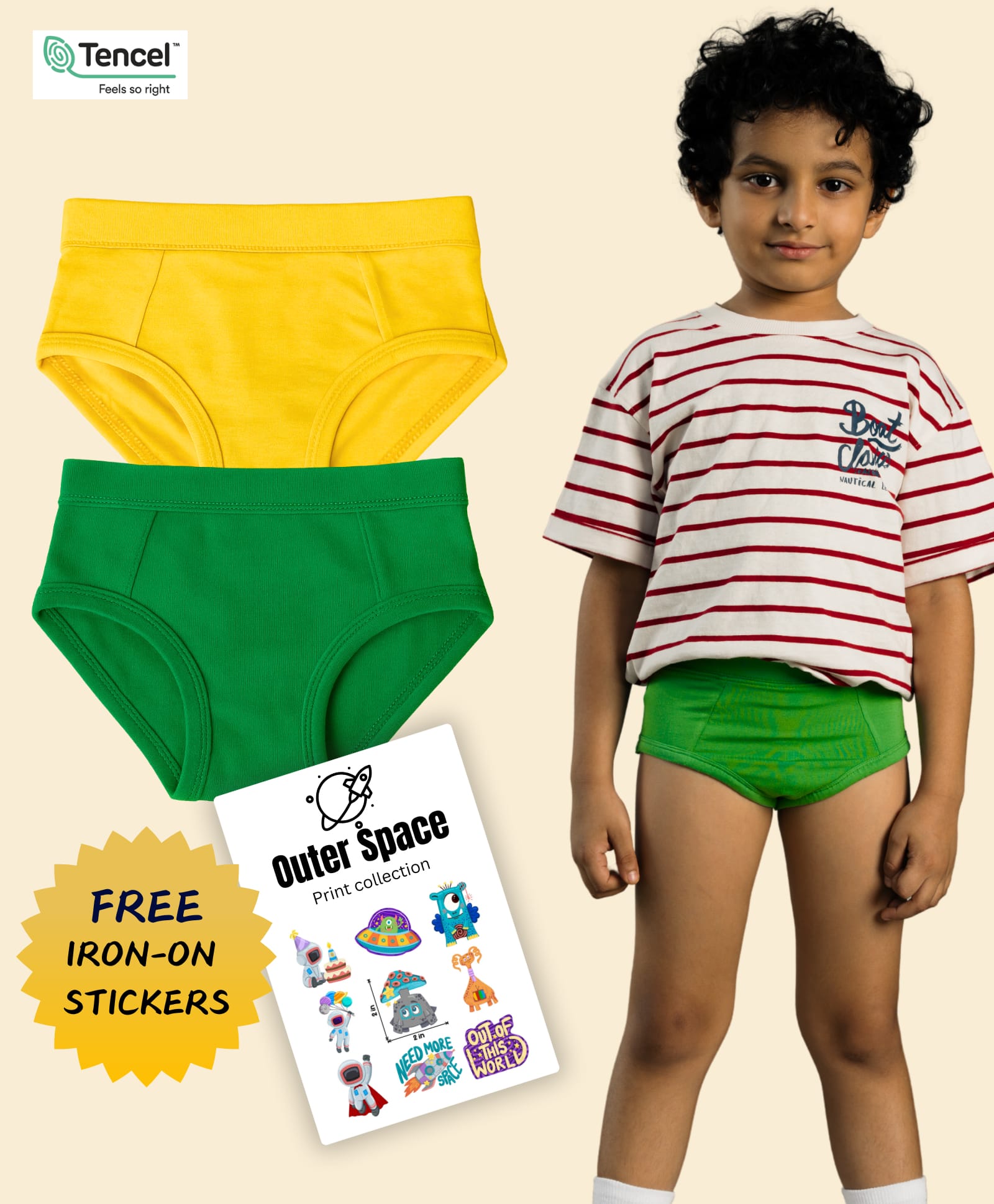 THE COVER UP PROJECT Modal Knit Pack Of 2 Solid Briefs With Iron On Stickers - Yellow & Green-image-29