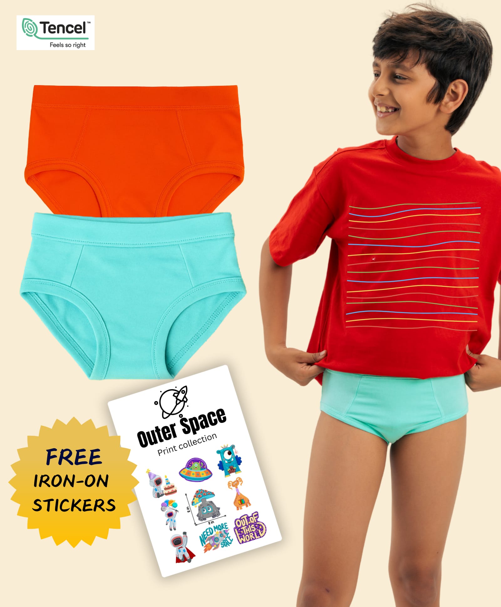 THE COVER UP PROJECT Modal Knit Pack Of 2 Solid Briefs With Iron On Stickers - Orange & Light Blue-picture-19