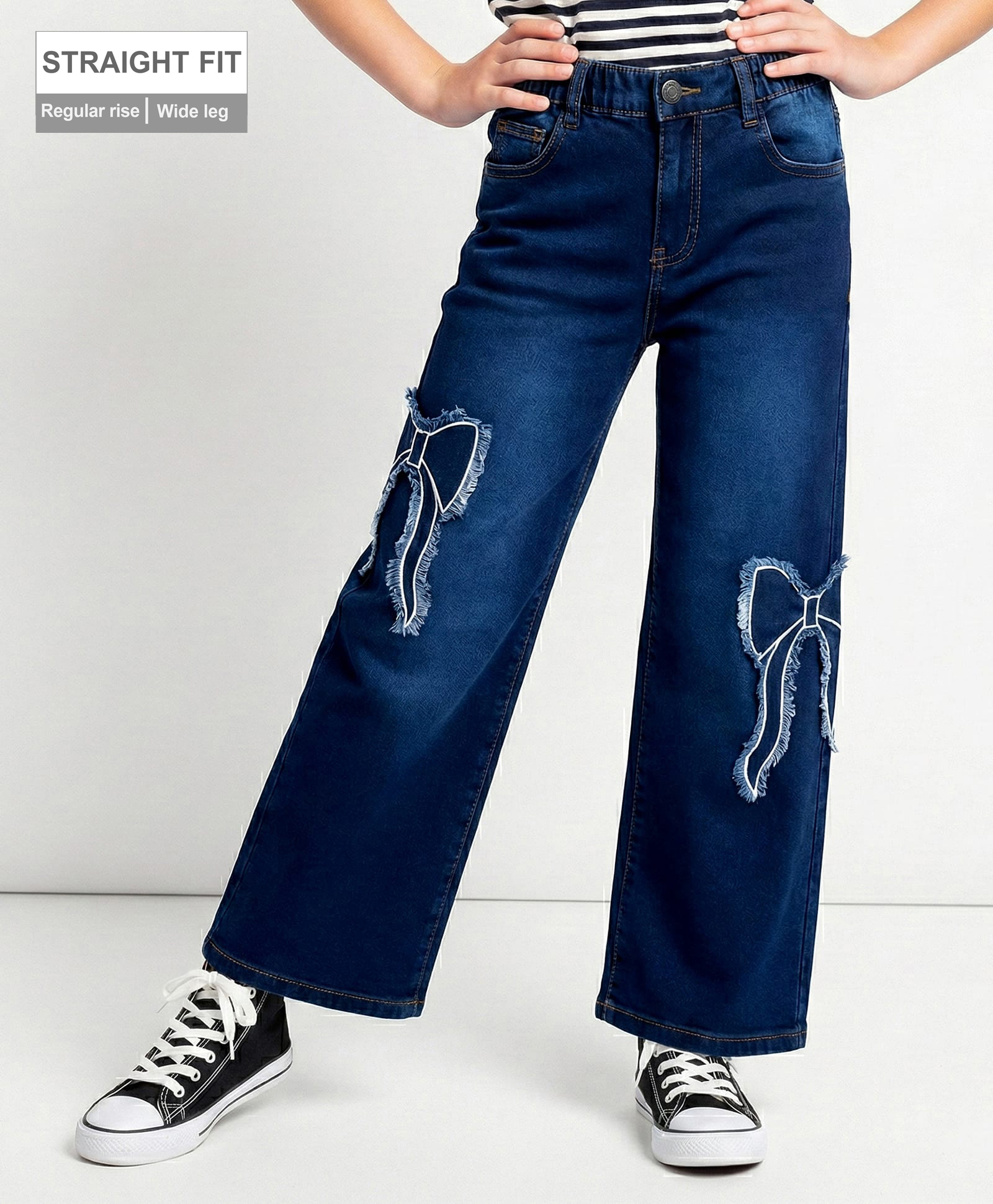 Arias By Lara Dutta Cotton Lycra Woven Full Length Dark Washed Jeans with Bow Patch - Blue-picture-14