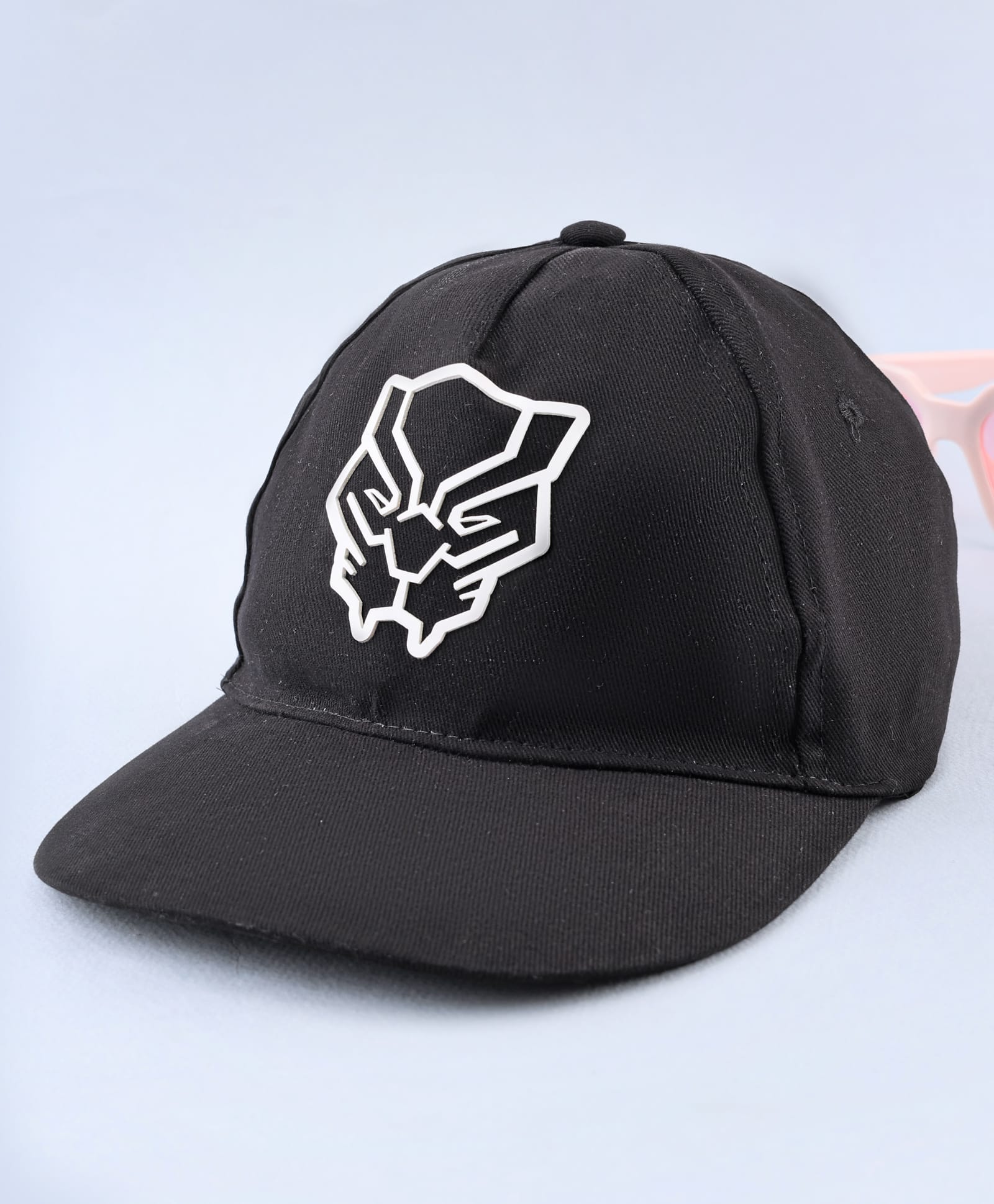 Pine Kids Marvel Cotton Woven Summer Cap with Black Panther Graphics Black- Diameter 54 cm