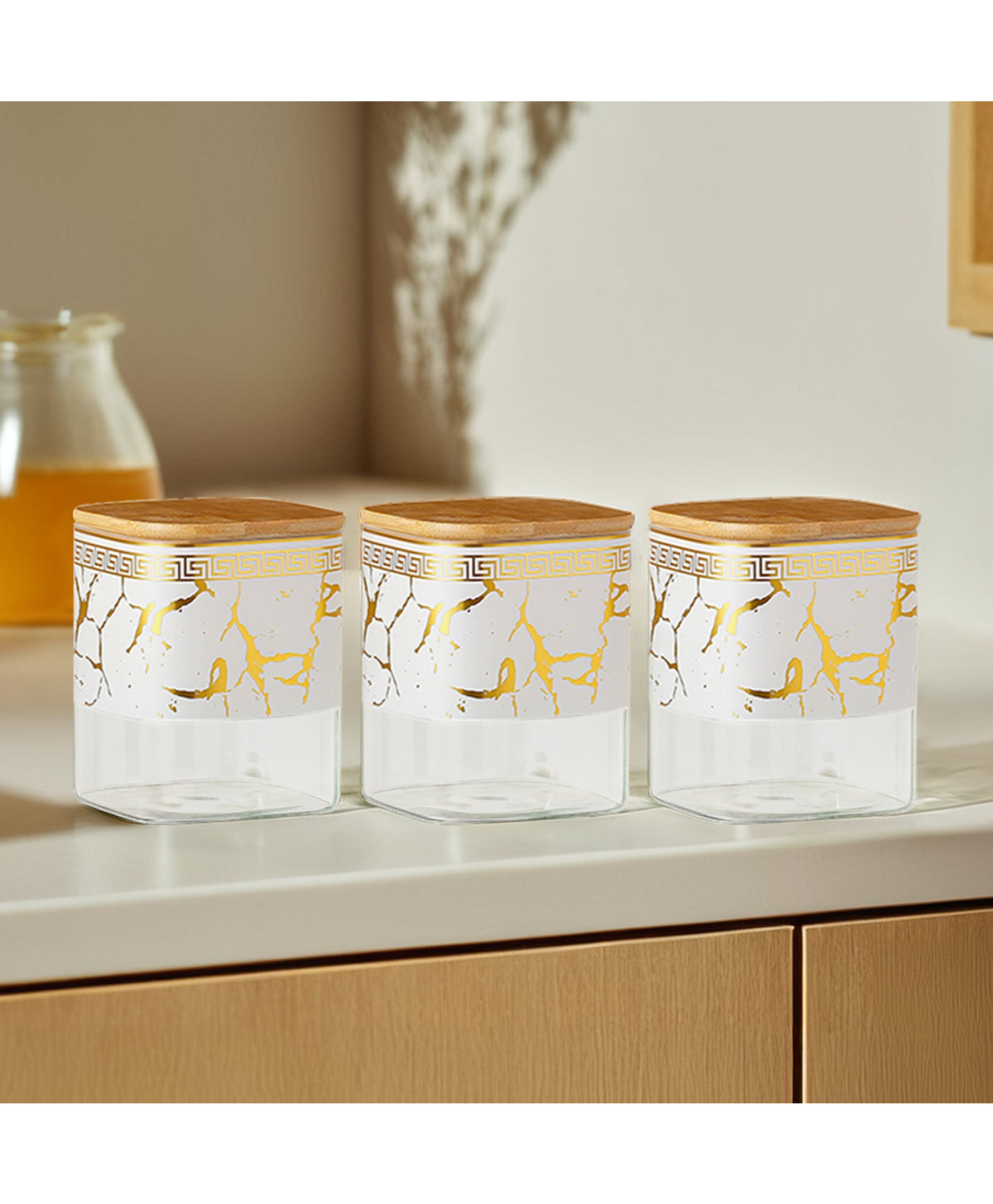 the better home Borosilicate Jars with Bamboo Lid|Set of 3 without holder|400ml Each | PLS790-2 | Multi-colour-picture-15