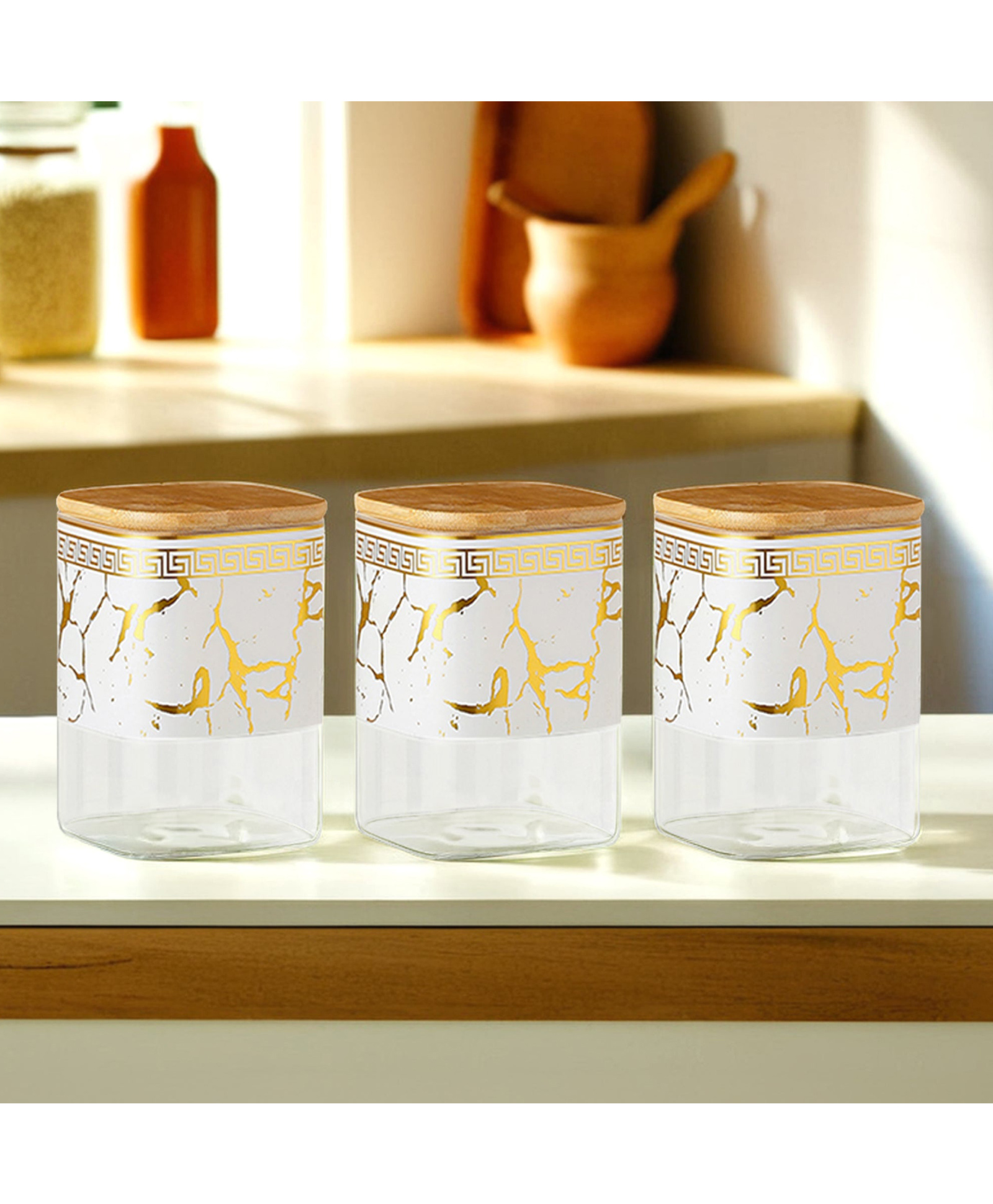 the better home Borosilicate Jars with Bamboo Lid|Set of 3 without holder|1000ml Each | PLS790-1 | Multi-colour-picture-16