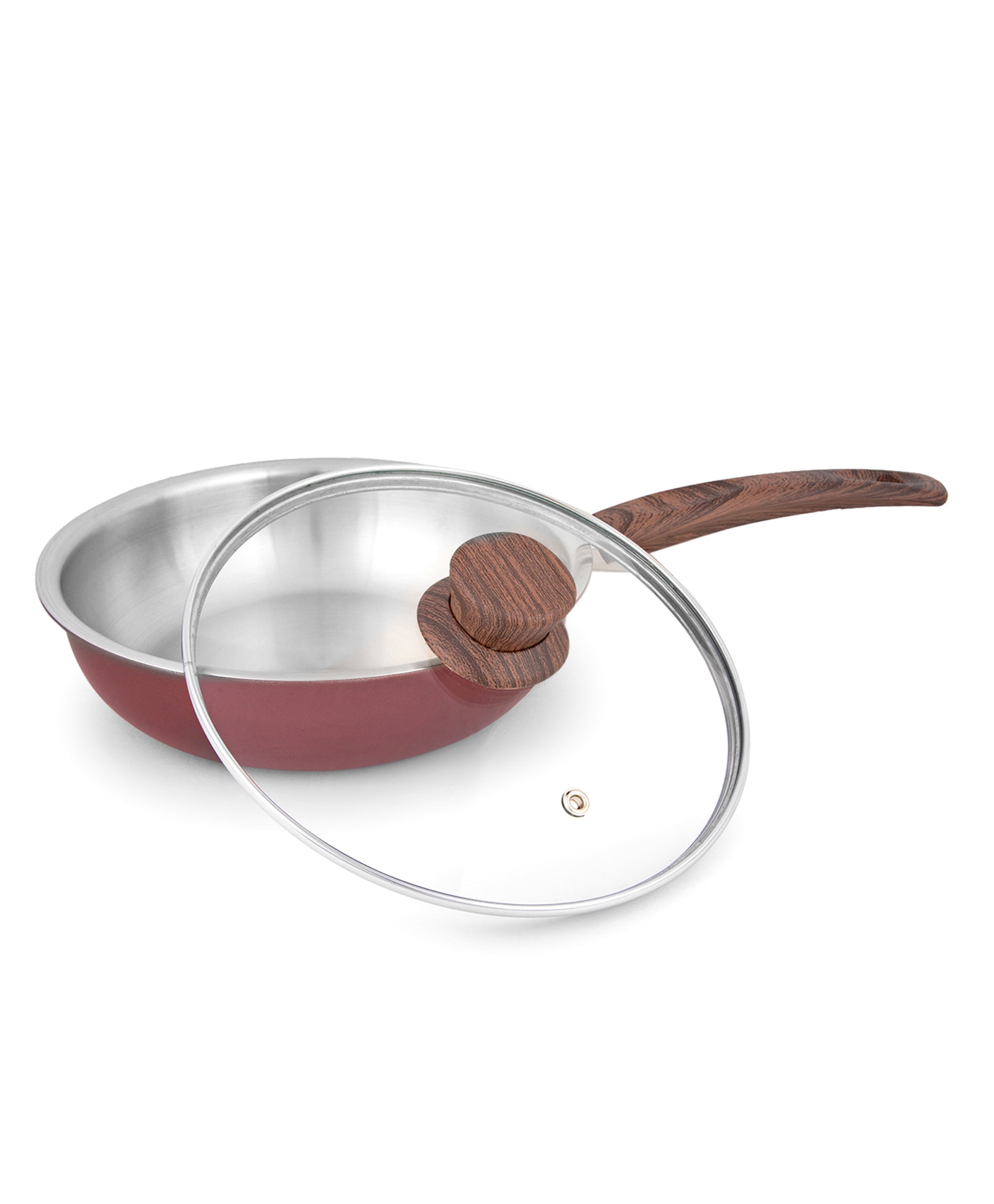 the better home 2.5mm Tryply Coated FryPan - Red with Glass Lid and Soft Touch Handle (22cm)-1.5 ltr-Inner SS 304, 0.4mm Thick, centre Aluminium 1.5mm thick, outside SS 430, 0.6mm thick-picture-18