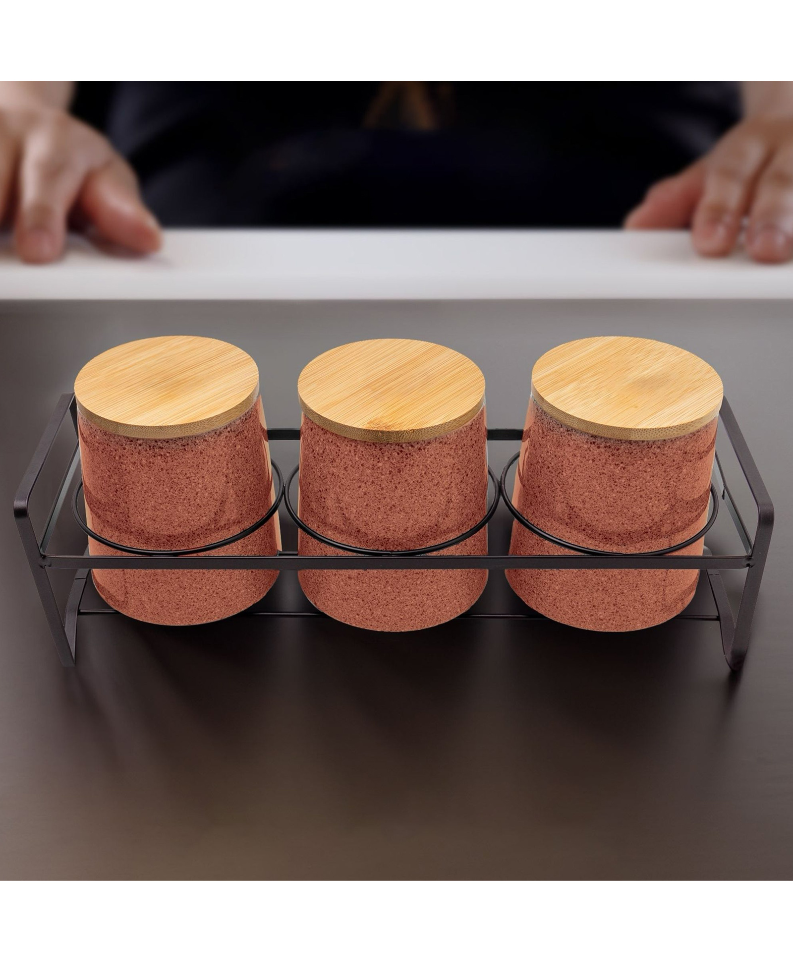 the better home 3 Pcs Ceramic Jar Set with Bamboo Lid Iron Holder|650ml Each | Orange | HHD5013S-OG-picture-20
