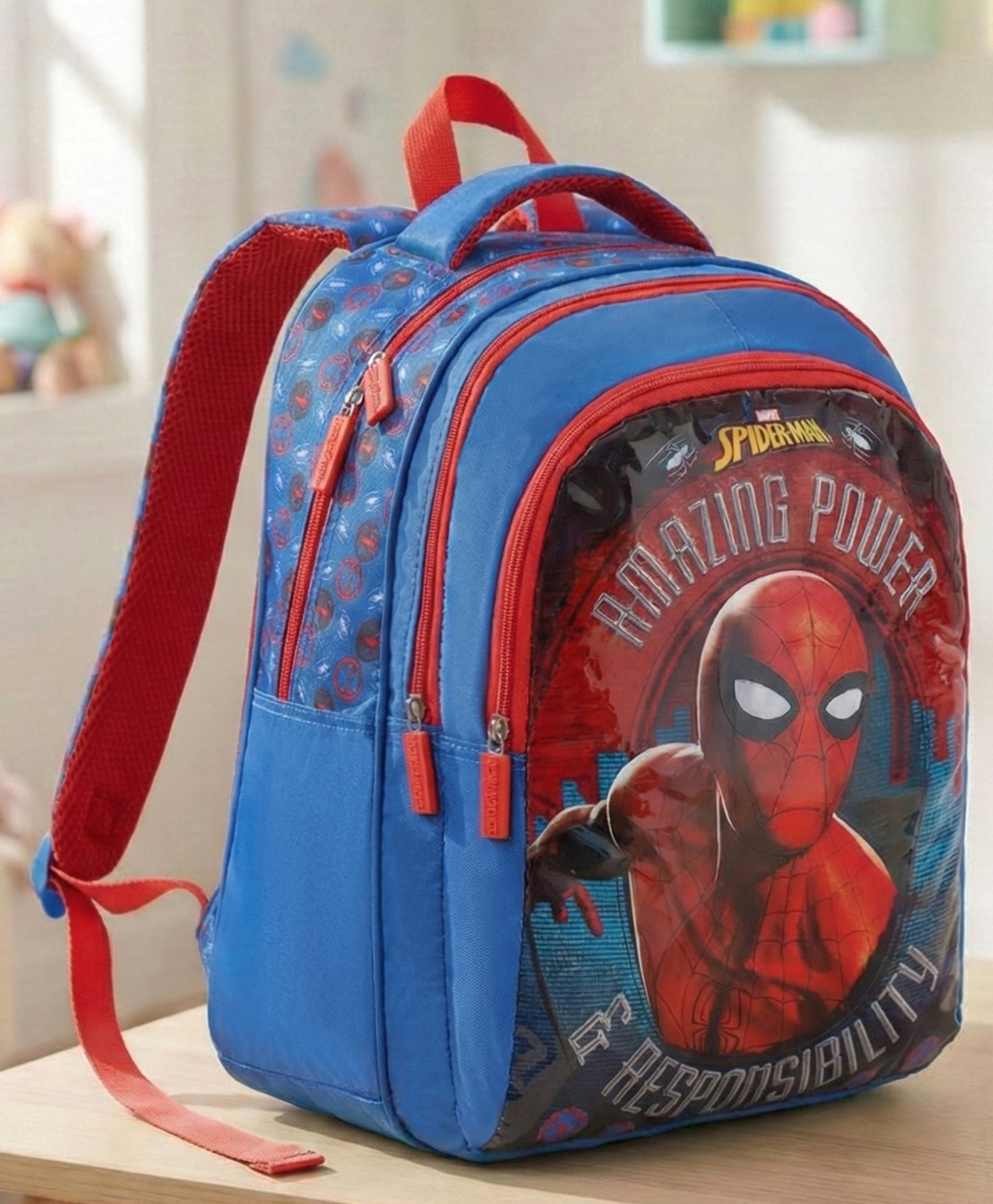 Spider Man Height 16 Inches School Bag 15 Litres With 3 Compartments - Red & Blue-image-34