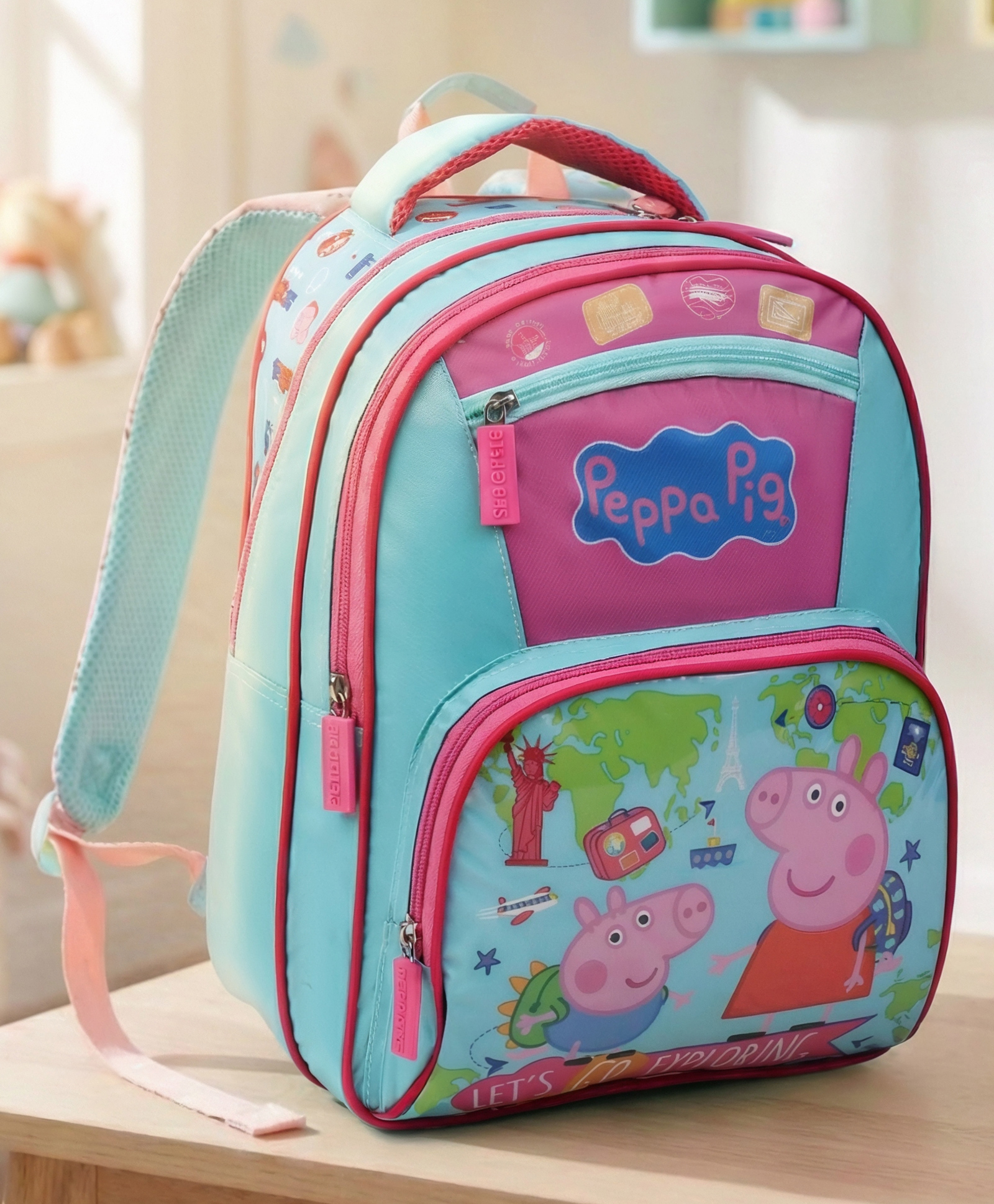 PEPPA PIG Height 14 Inches School Bag 15 Litres With 2 Compartment & 2 Front Pockets - Pink & Light Blue-picture-49