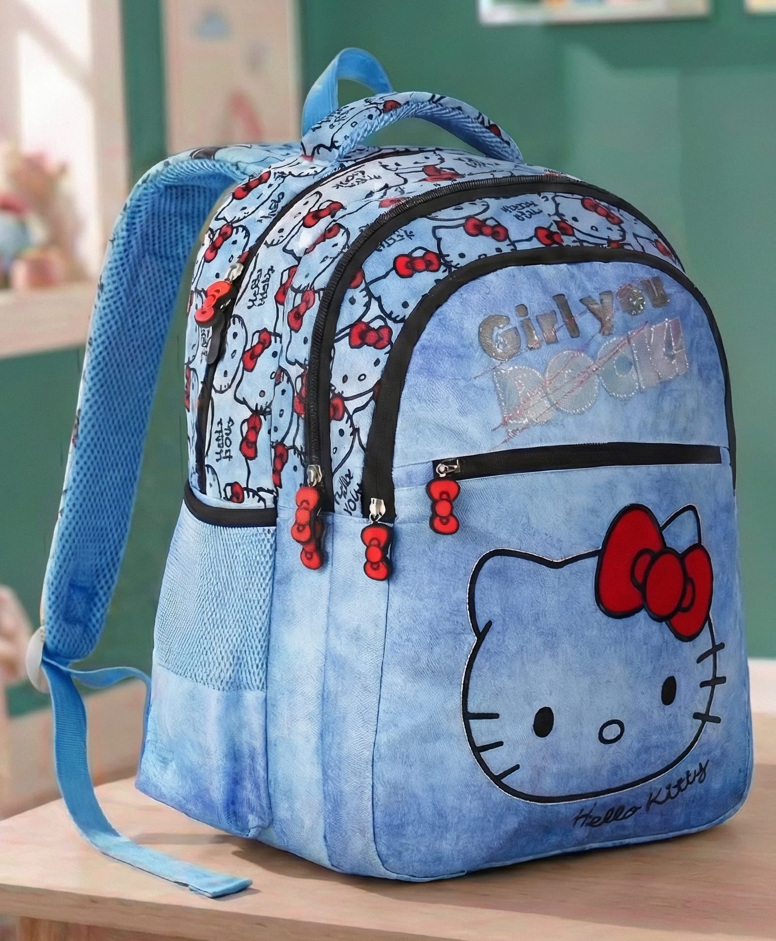 Hello Kitty Height 14 Inches School Bag 14 Litres With 3 Compartment & 1 Front Pocket - Blue-image-7