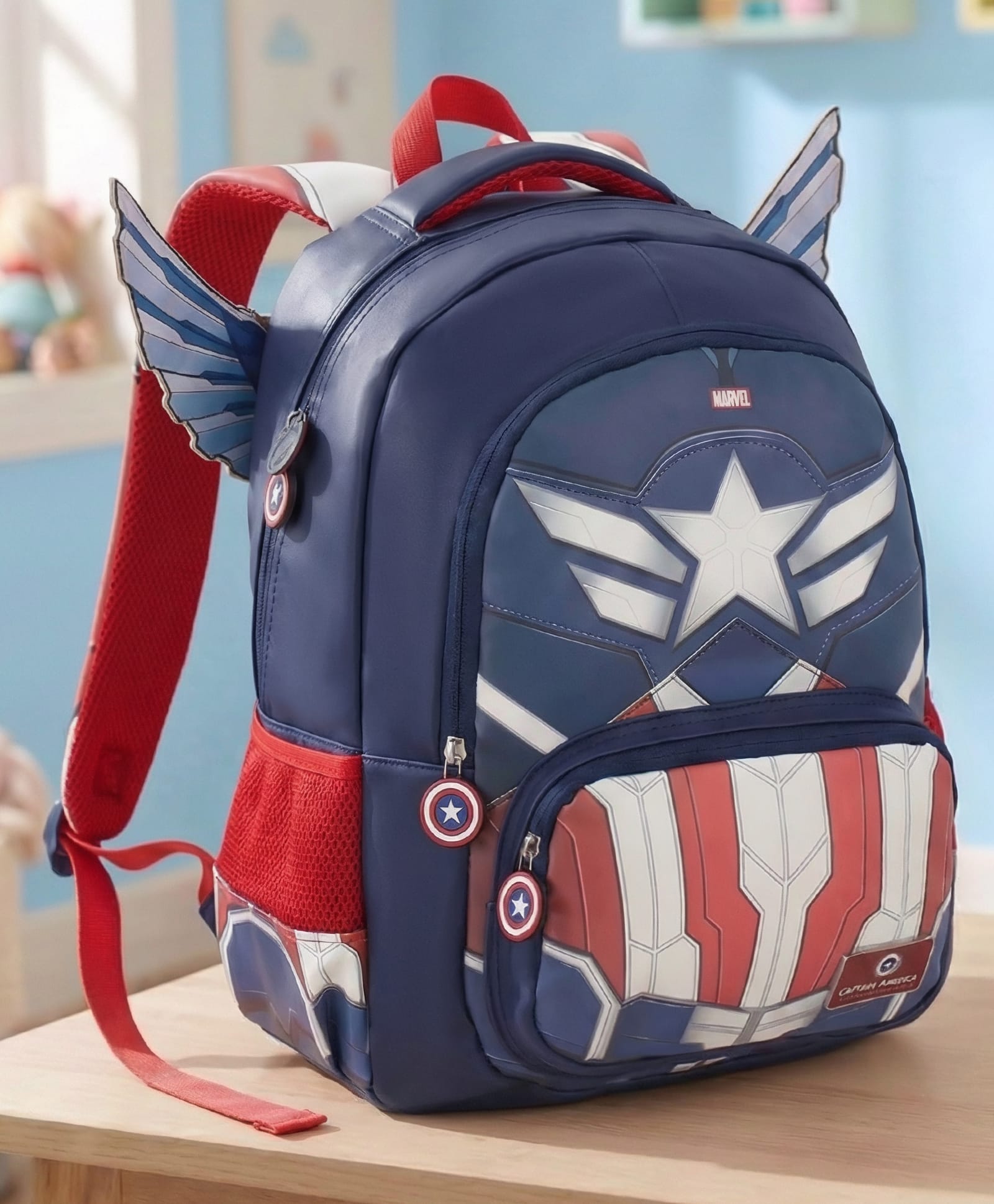 Captain America Height 16 Inches School Bag 19 Litres With 2 Compartments, 1 Front Pocket & Wings Applique - Blue-image-12