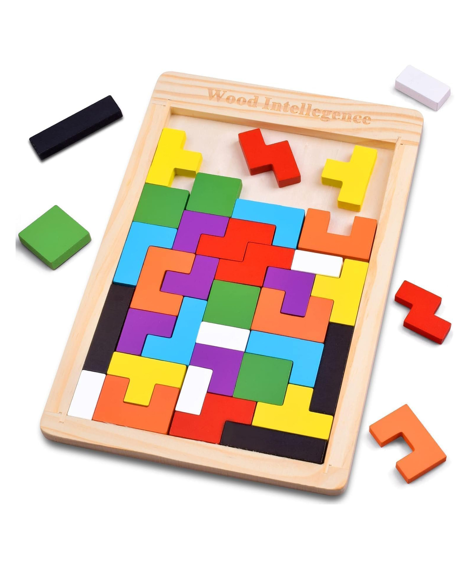 ADKD Wooden Intelligence Russian Tetris Puzzle Board for Kids - Colorful Tangram Brain Teaser Jigsaw Blocks, Montessori Educational STEM Toy for Logical Thinking & Problem Solving- Pack of 1-picture-30