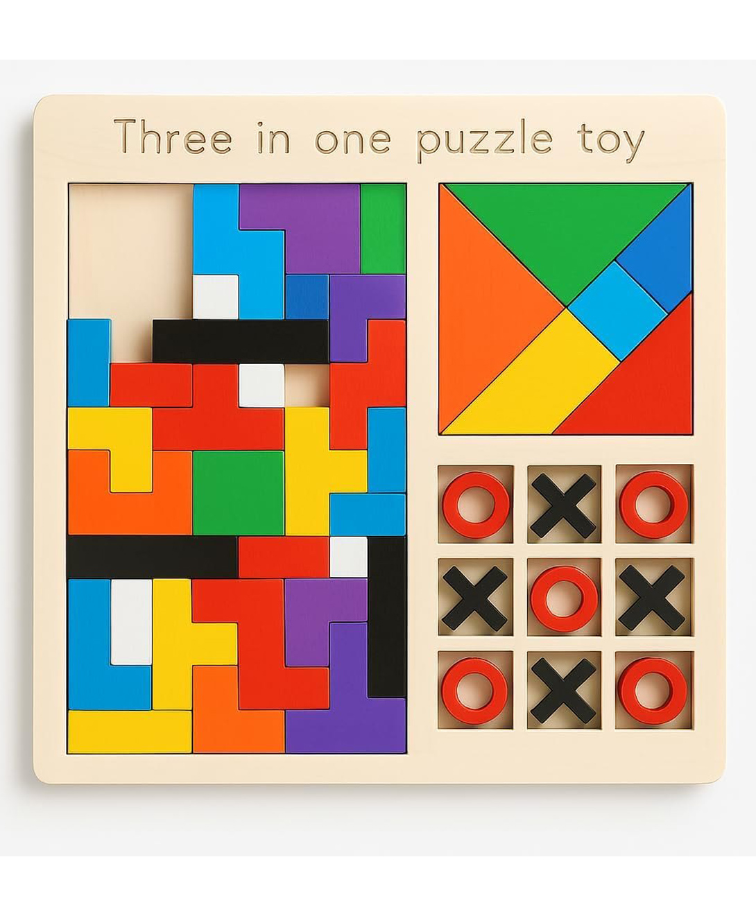 ADKD 3-in-1 Wooden Puzzle Board Toy for Kids Russian Puzzle, Tangram, Shape Sorting & Tic Tac Toe Learning Game- Pack of 1-image-17