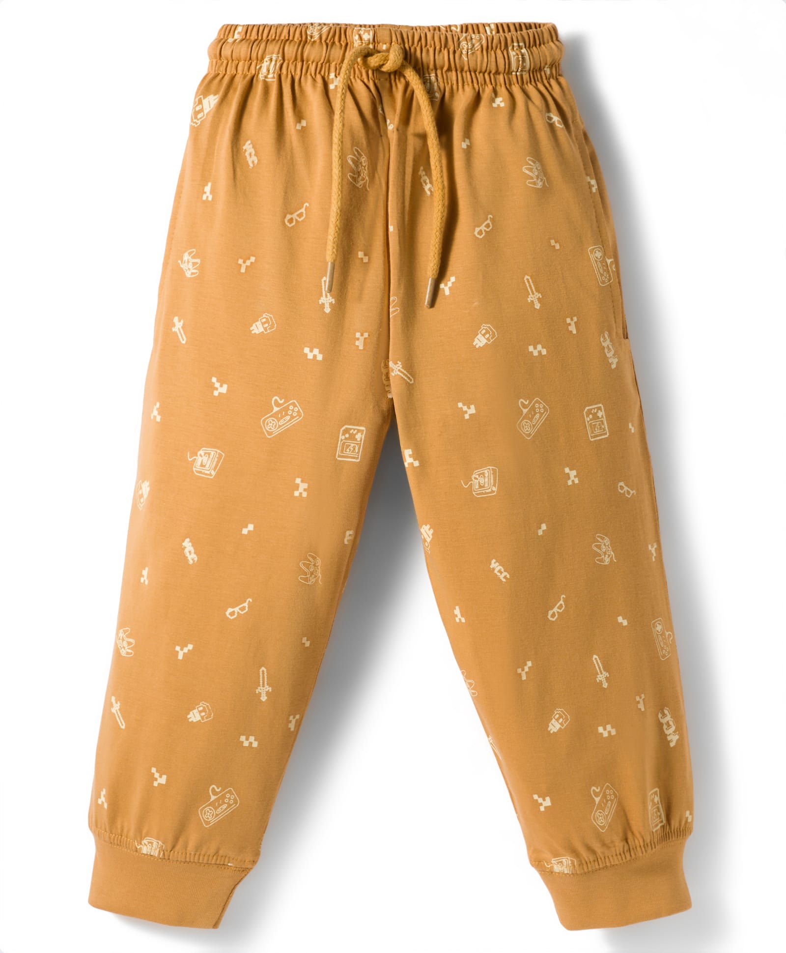 Taeko Single Jersey Knit Full Length Lounge Pant with Gaming Print - Golden-image-8