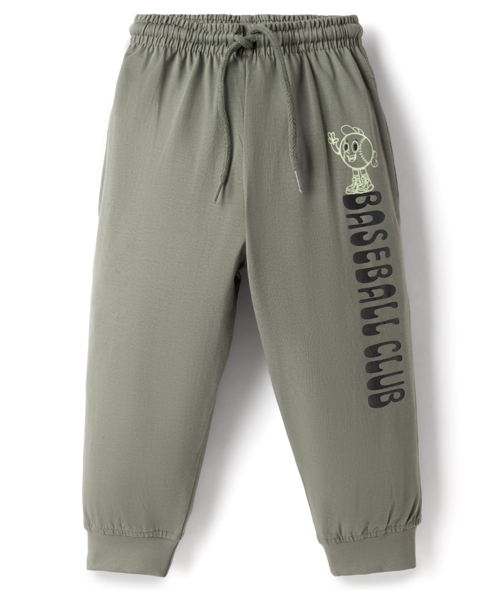 Taeko Single Jersey Knit Full Length Lounge Pant with Baseball Print - Olive Green-picture-26