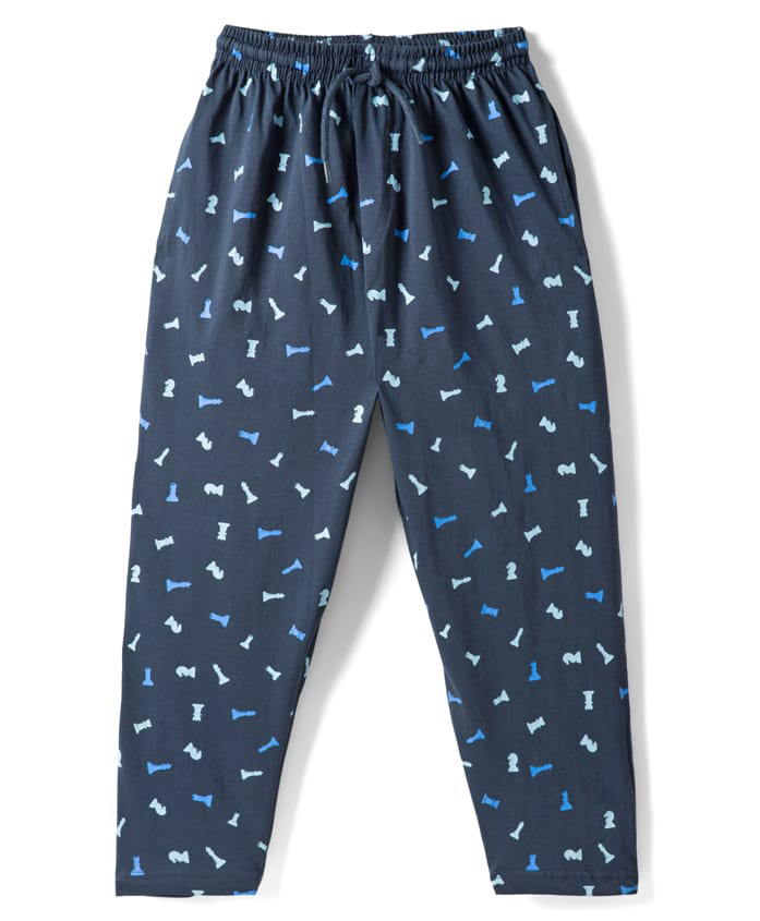 Taeko Single Jersey Knit Full Length Lounge Pant with Chess Print - Light Blue-picture-6