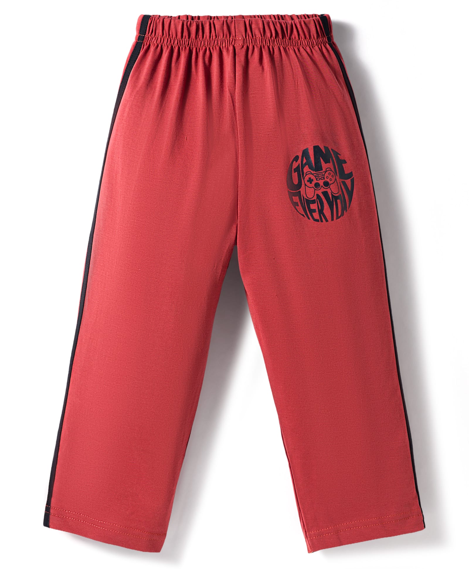 Taeko Single Jersey Knit Full Length Lounge Pant with Gaming Print & Tape Detailing - Red-picture-27
