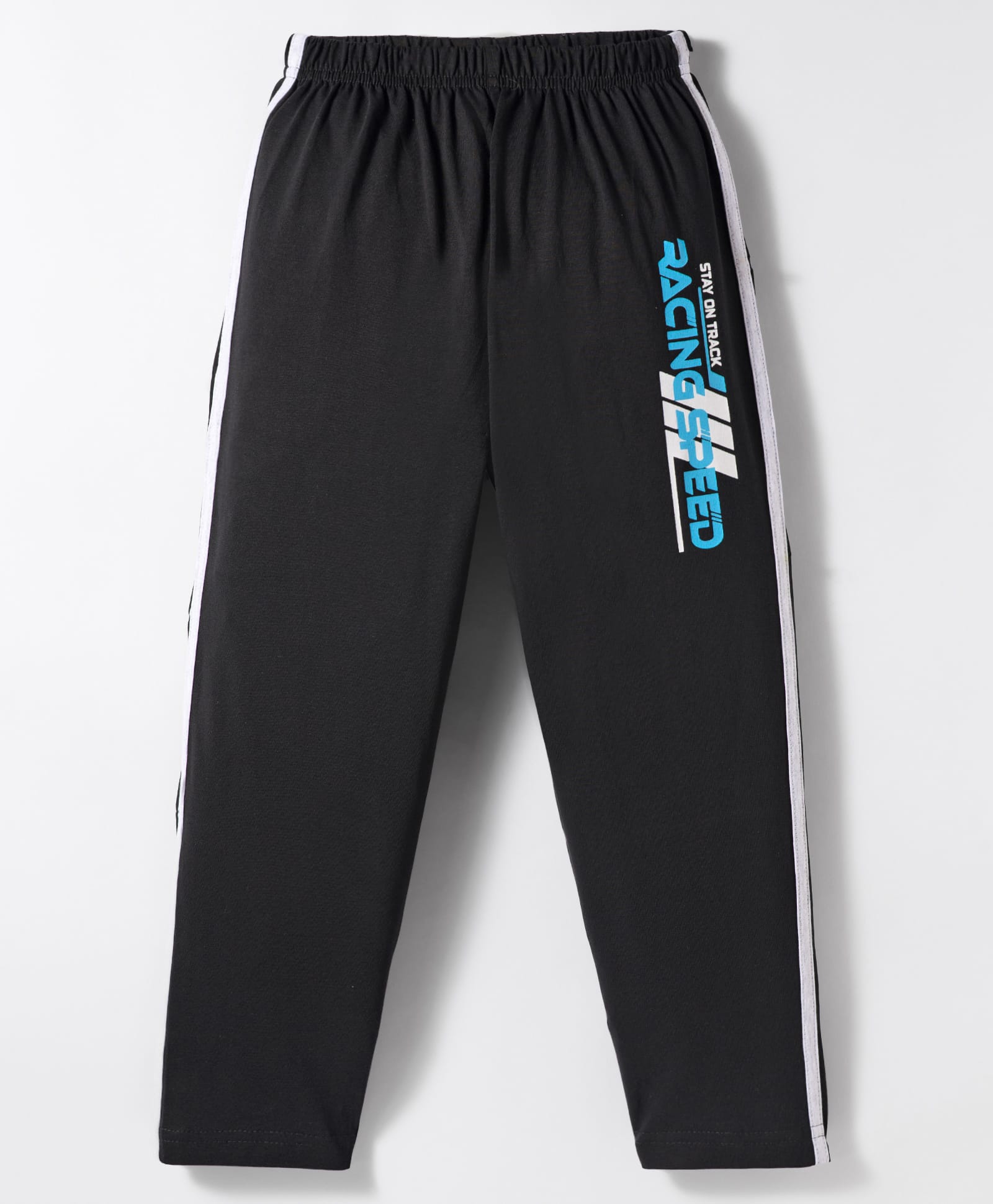 Taeko Single Jersey Knit Full Length Lounge Pant with Racing Print & Tape Detailing - Black-picture-10