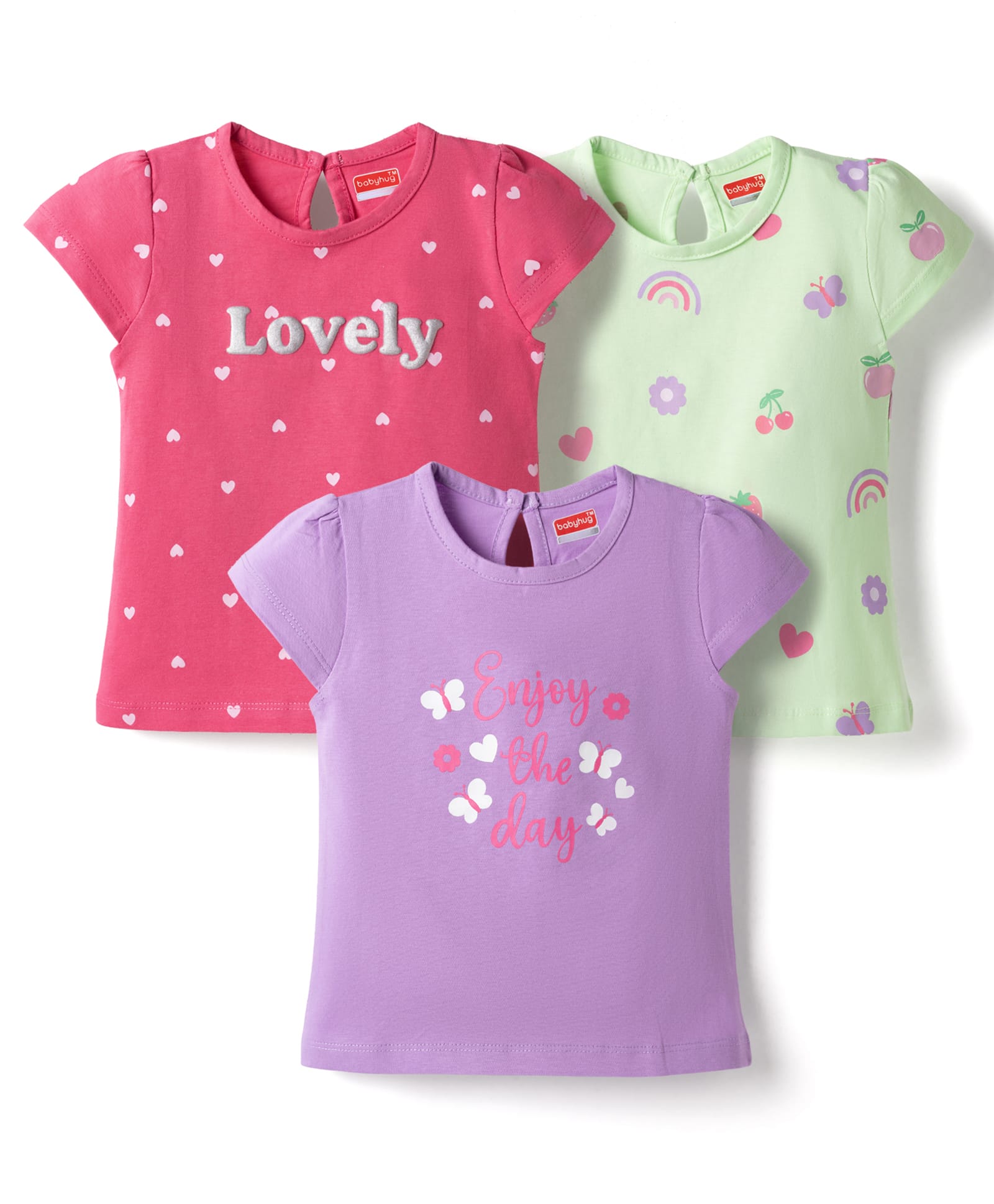 Babyhug Cotton Knit T-Shirts with Graphics Half Sleeves Round Neck Multi Color 18-24 Months Pack of 3-image-44