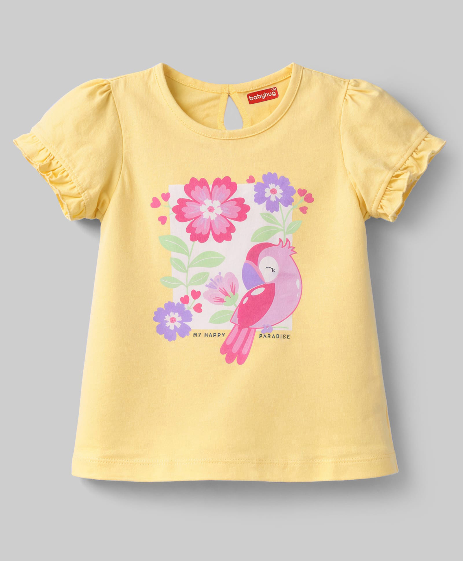 Babyhug Cotton Knit Half Sleeves T-Shirt With Floral & Bird Print - Multicolor-picture-27