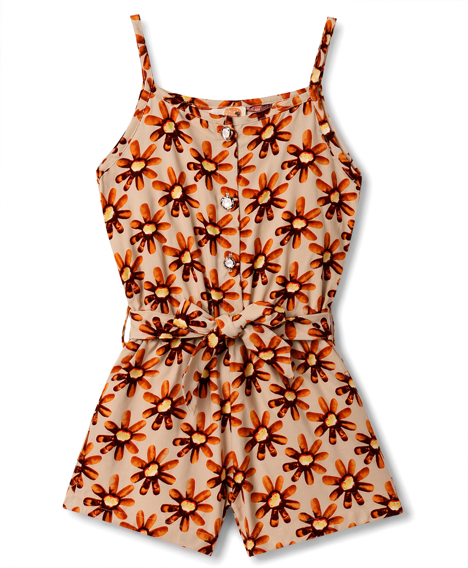 Dew Drops Woven Sleeveless Jumpsuit With Floral Print - Orange-image-13