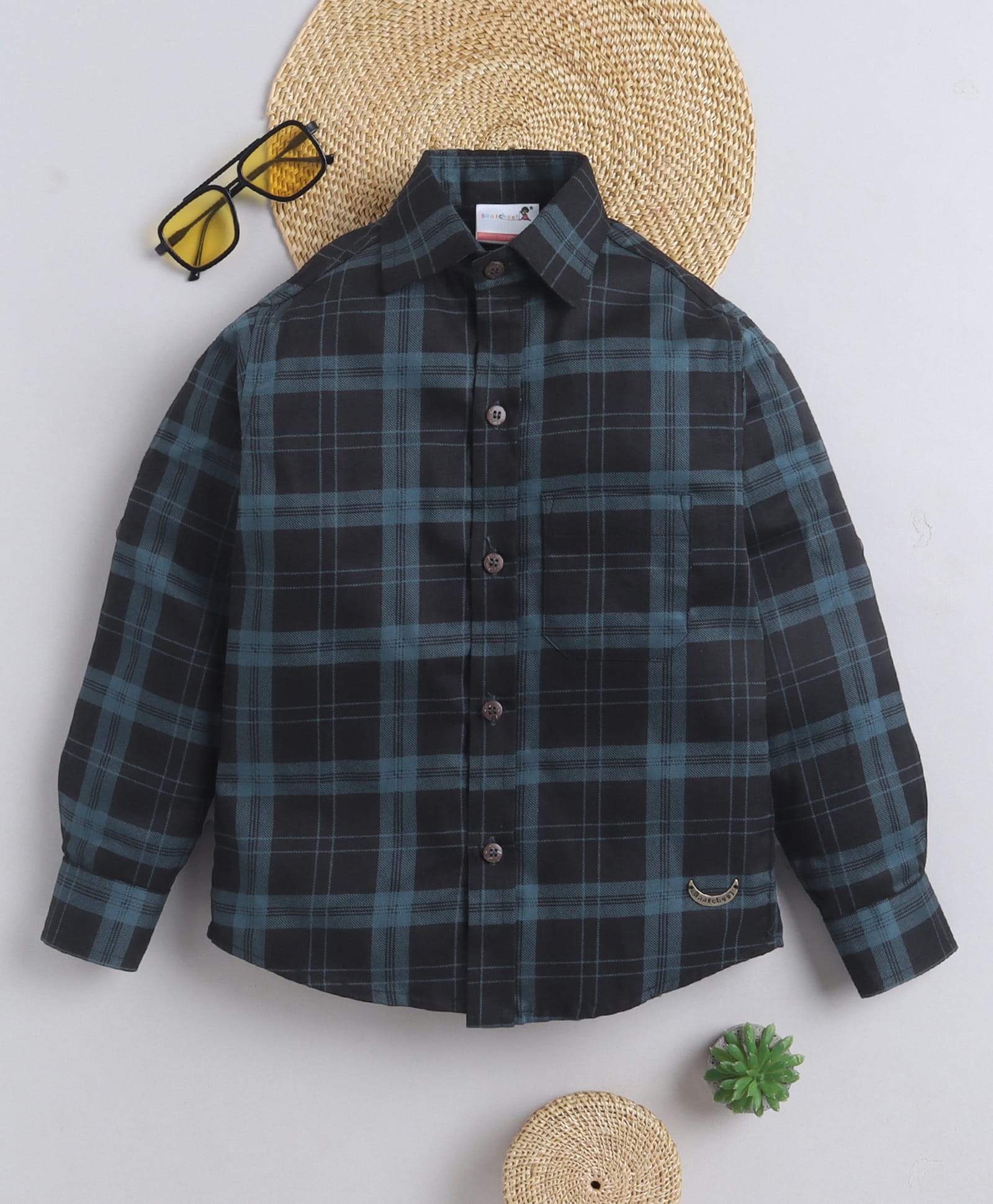 BAATCHEET Cotton Woven Full Sleeves Tartan Checked Shirt - Grey-picture-27