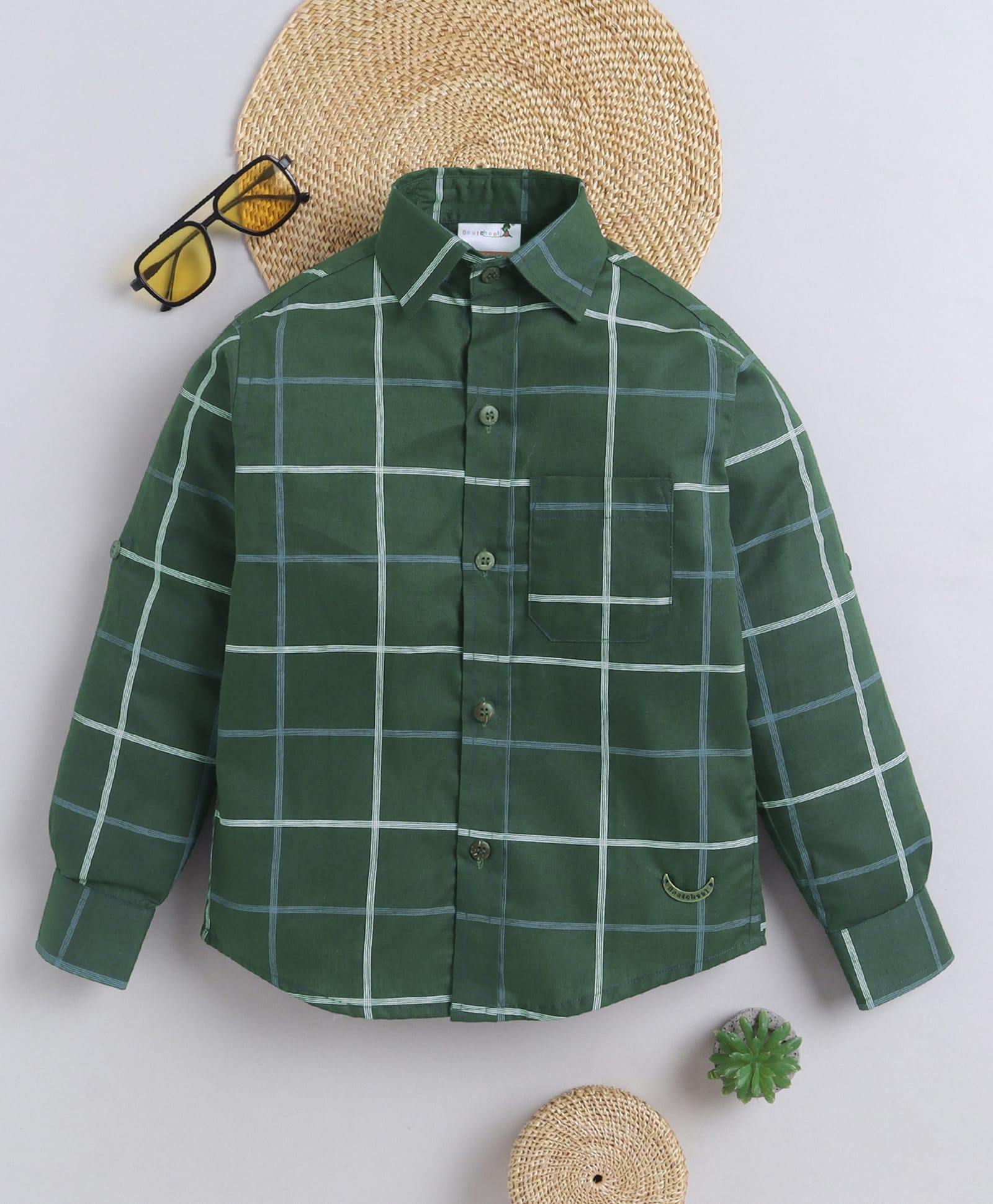 BAATCHEET Cotton Woven Full Sleeves Checked Shirt - Green-picture-26