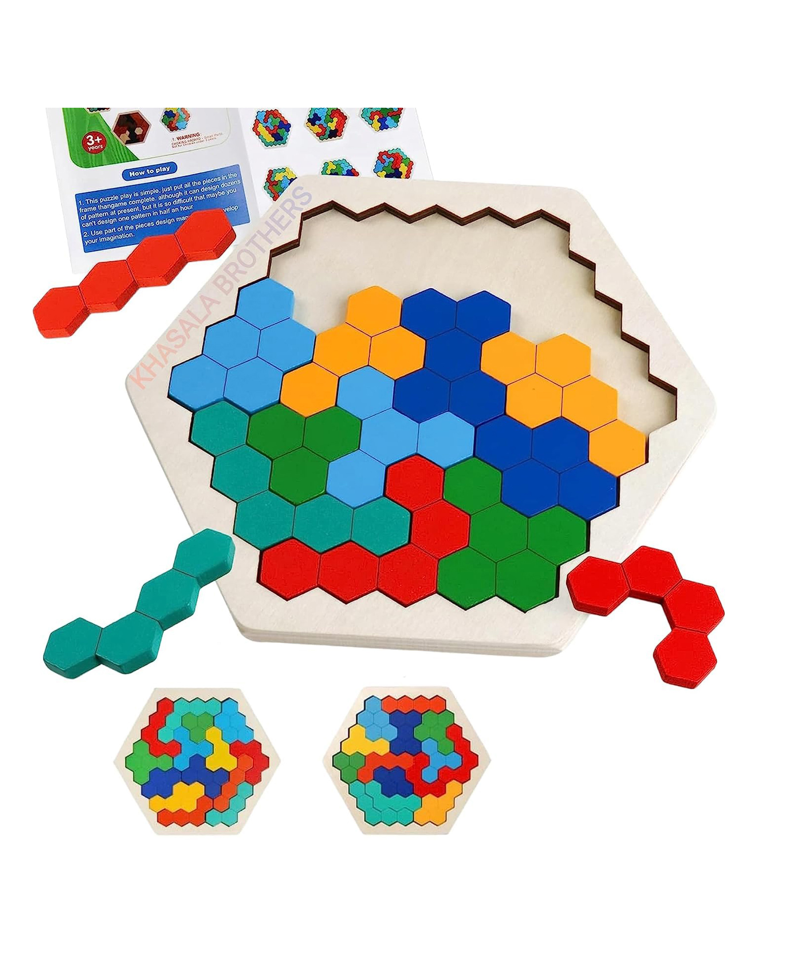 FUNVERSE Wooden Hexagon Puzzle for Kid Adults - Shape Pattern Block Tangram Brain Teaser Toy Geometry Logic IQ Game STEM Montessori Educational Gift for All Ages Challenge-image-46
