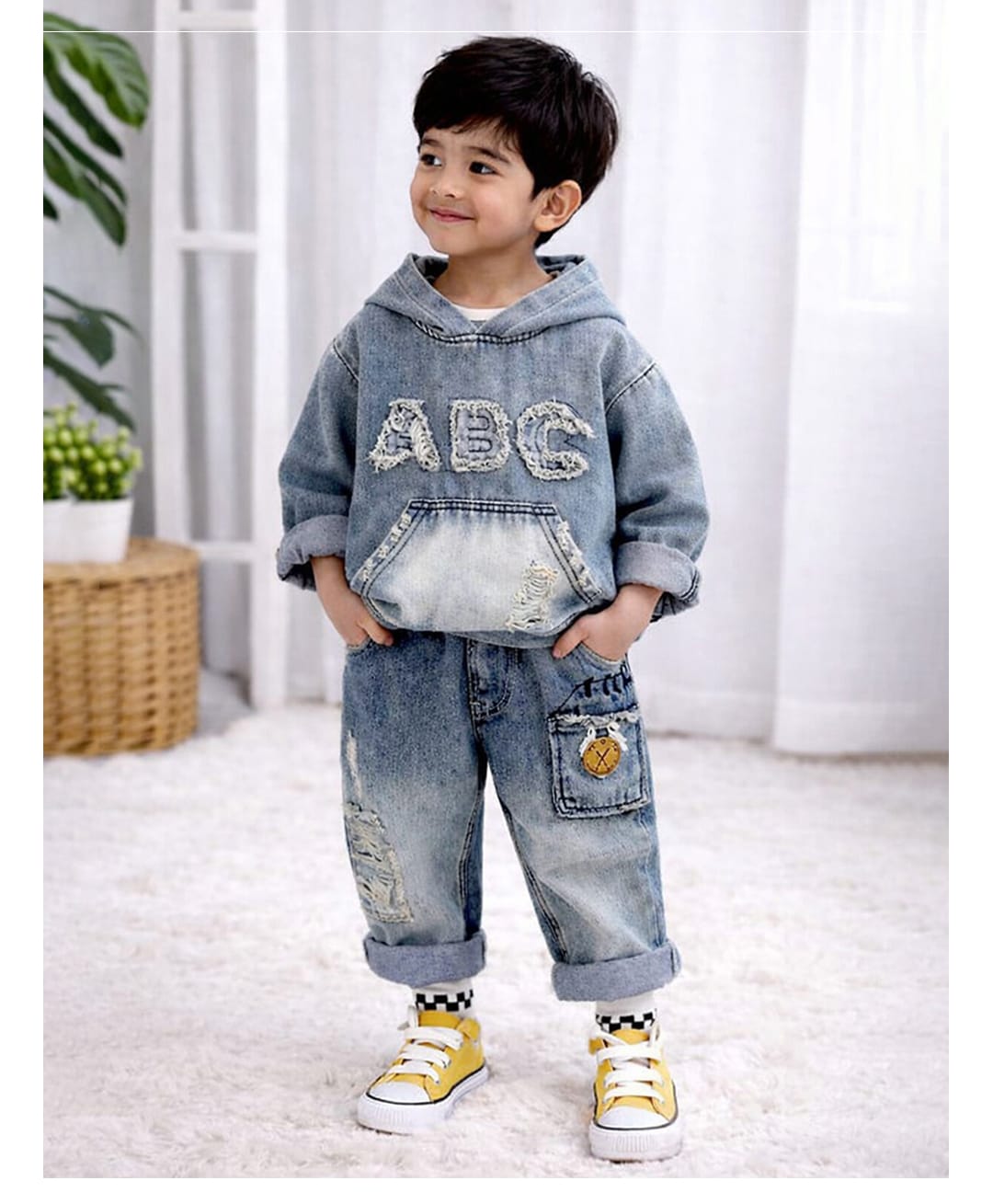 Little Surprise Box Blended Woven Full Sleeves ABC Text Embroidered Winter Hoodie & Pant Set - Blue-picture-43