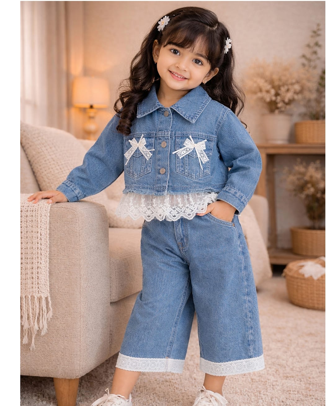 Little Surprise Box Blended Knit Full Sleeves Lace Detailed Winter Jacket & Pant Set - Blue-picture-20