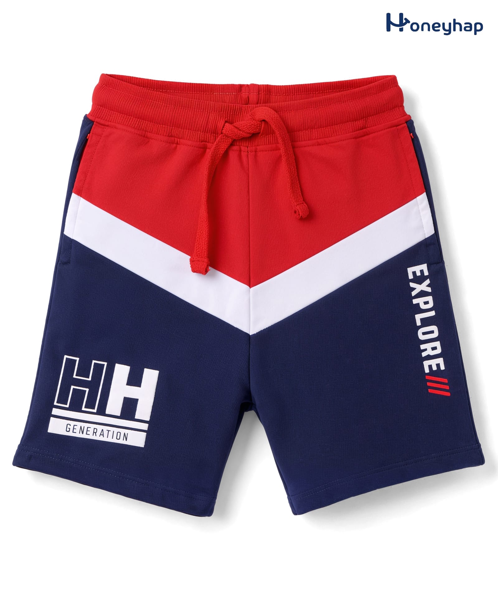 Honeyhap Premium 100% Cotton Knit Cut N Sew Text Printed Shorts With Bio Finish - Oceana & Hi Risk Red-image-25