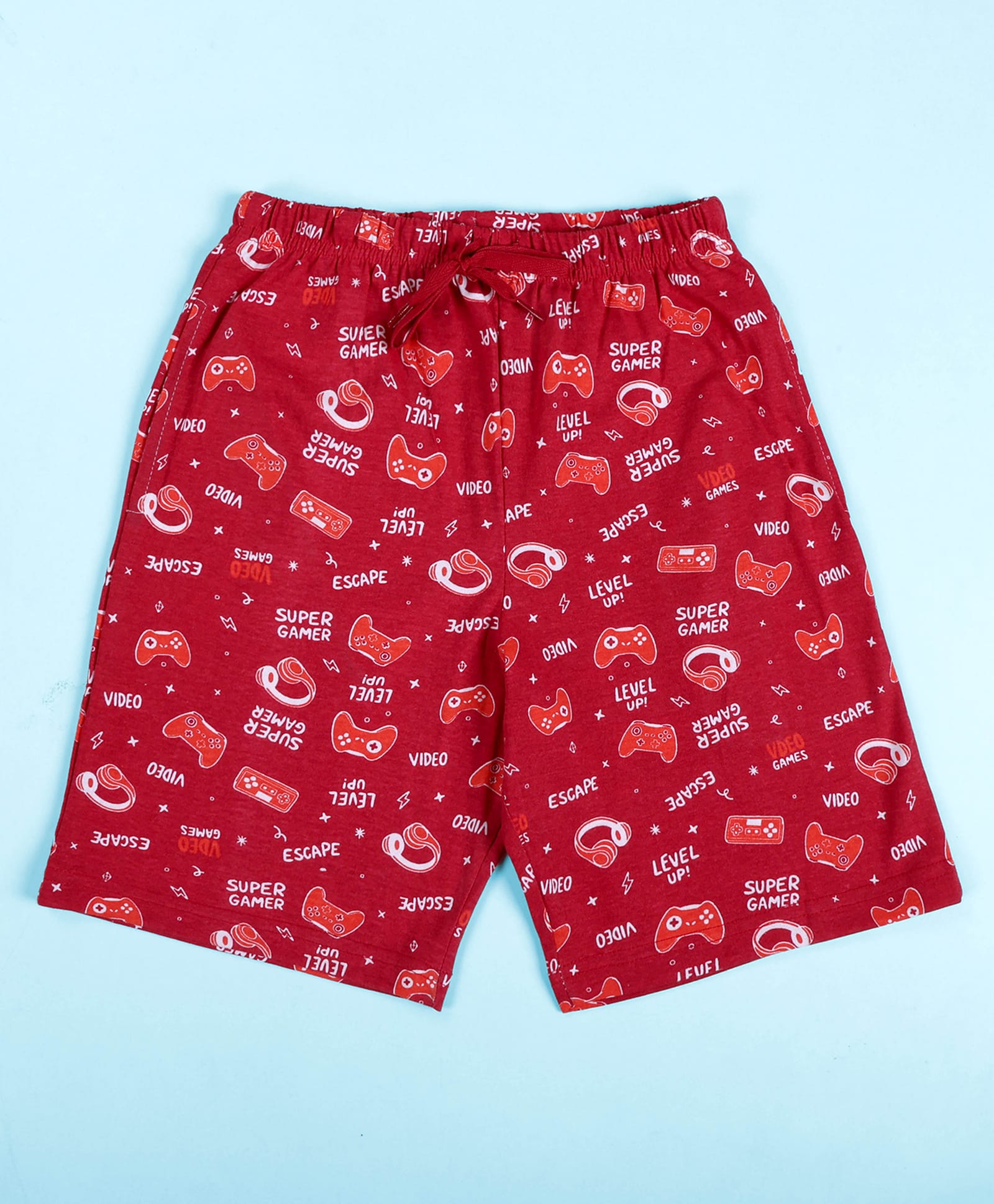 Kiddopanti Cotton Knit Gaming Console & Typography Printed Shorts - Maroon-picture-15