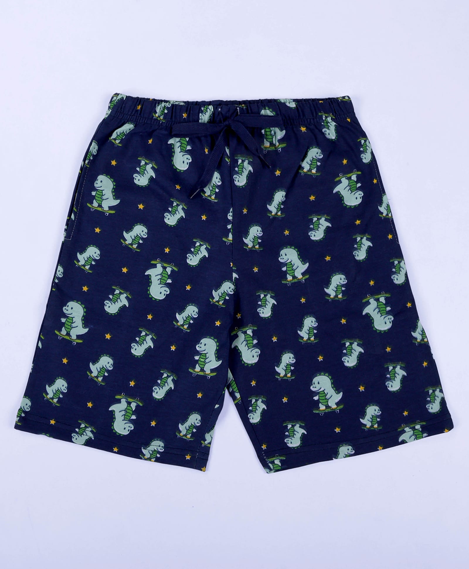 Kiddopanti Cotton Knit Dinosaur Printed Shorts - Navy Blue-picture-23