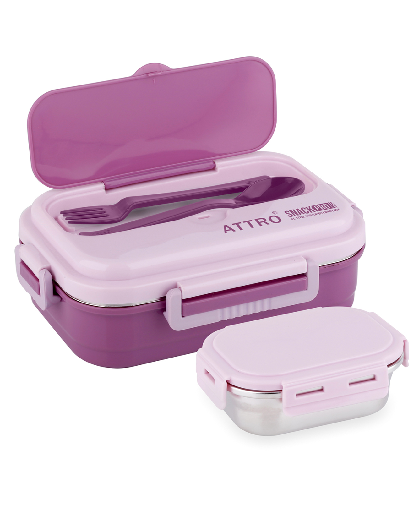 ATTRO SnackPro Insulated Lunch Box with 1 Small Container, Fork & Spoon - Pink Purple 800 ml & 250 ml-picture-22