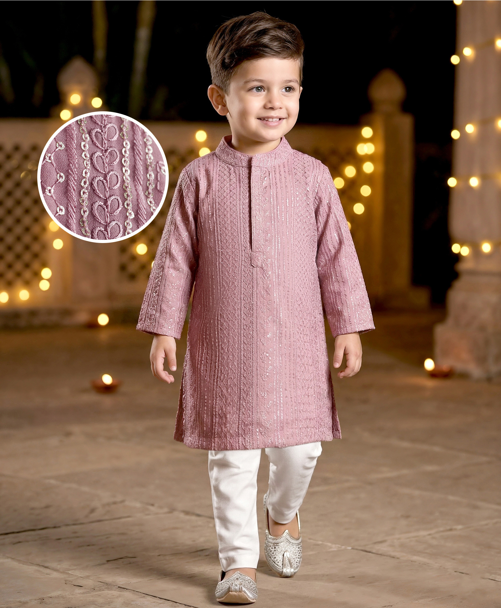 Babyhug Georgett Woven Full Sleeves Embroidered Kurta Pyjama Set - Lavender-image-8