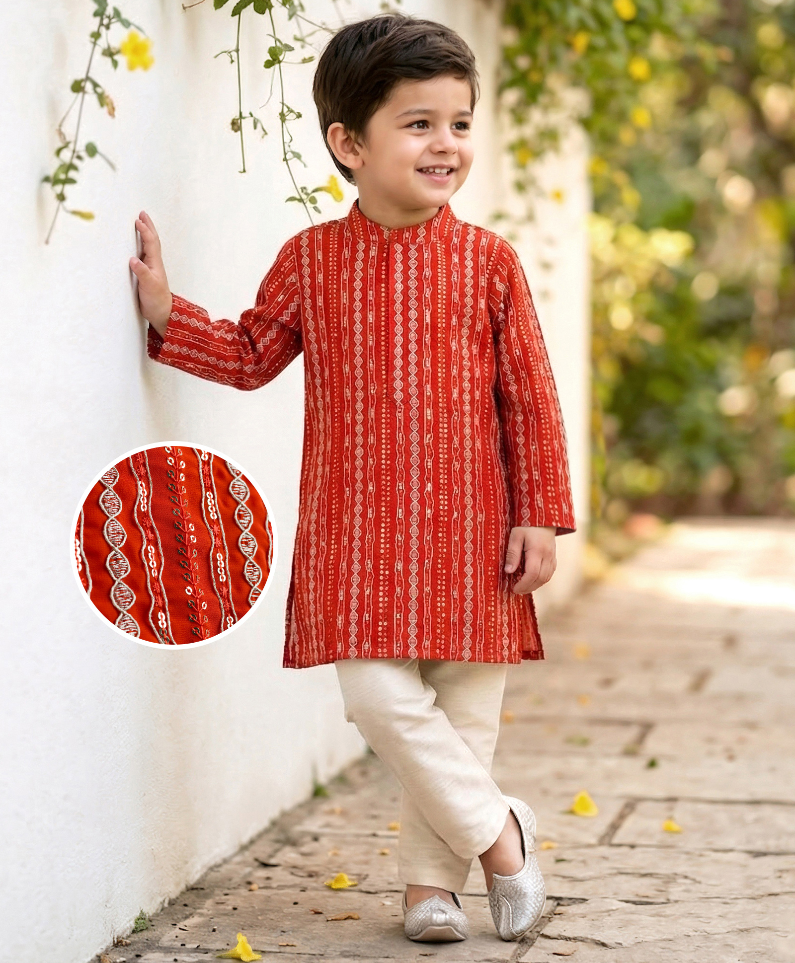 Babyhug Georgette Woven Full Sleeves Kurta Pyjama Set With Sequin Detailing - Rust Orange-image-41