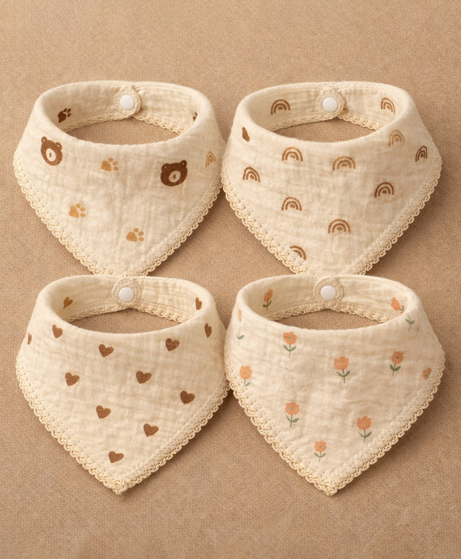 Honor Your Home Baby Bandana Bibs - 100% Organic Muslin Cotton, Absorbent, Soft, Adjustable Snap Buttons, Reversible, 4-layers for Drooling, Teething, Feeding, Gifts for Babies Ages 0-3, Pack of 4-image-19
