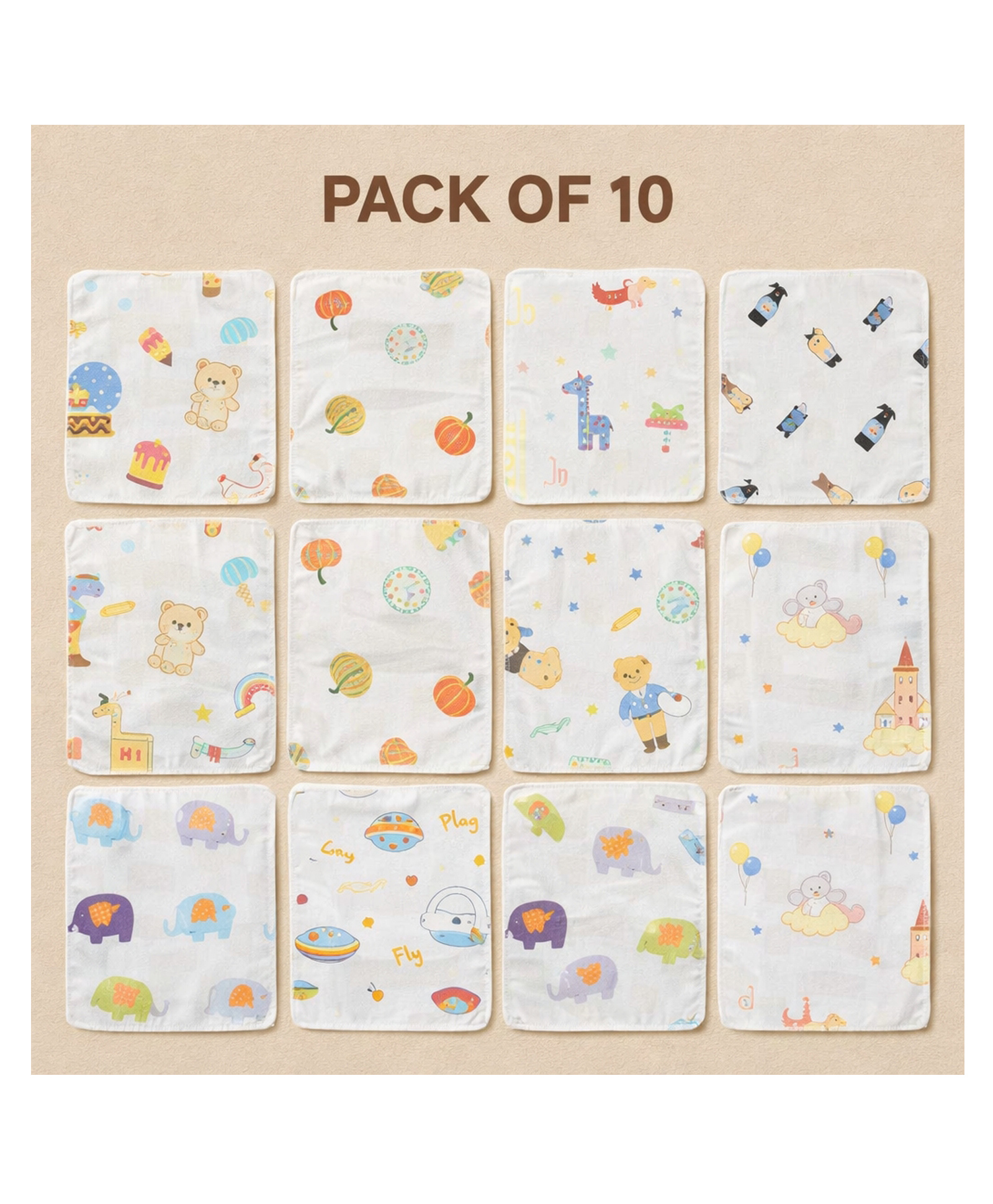 HONOR YOUR HOME Muslin Face Napkin/Wash Cloth-Assorted Colours-Pack of 10-image-38
