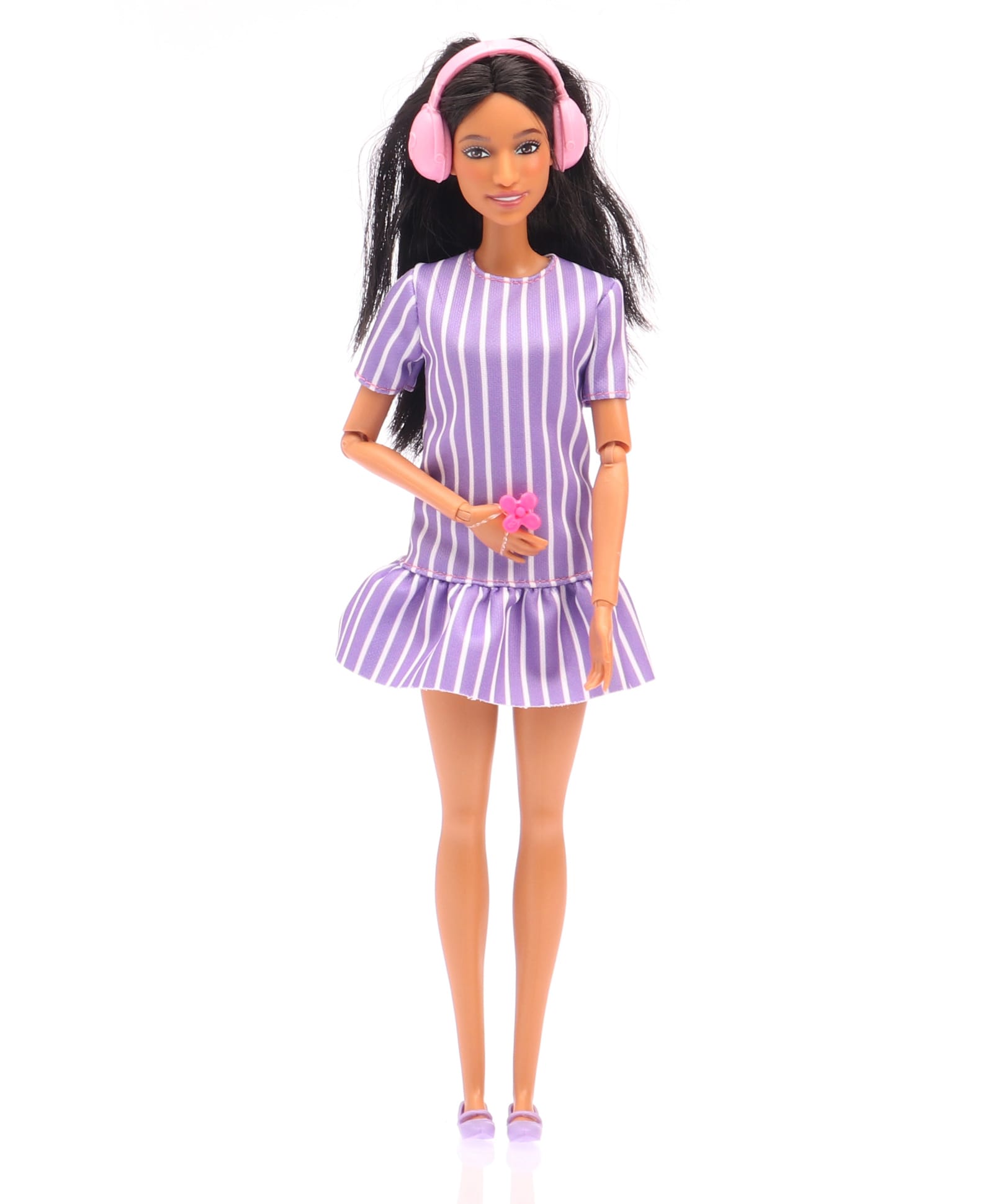 Barbie Fashionistas Autistic Barbie Doll Wearing Purple Striped Dress with Accessories Purple - Height 29 cm-picture-35