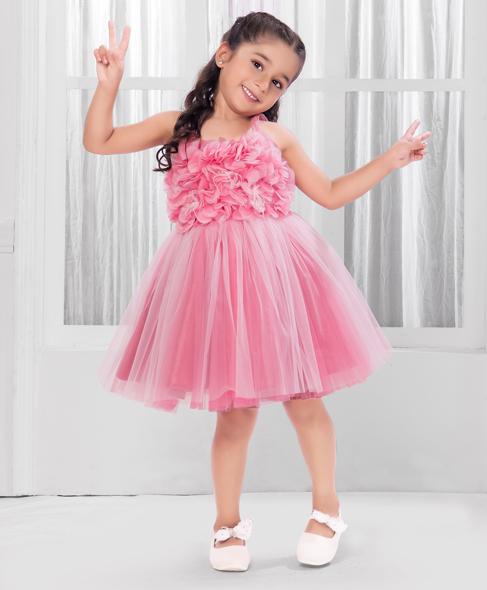 Ministitch Net Woven Sleeveless Ruffles Detailed Dress - Baby Pink-picture-12