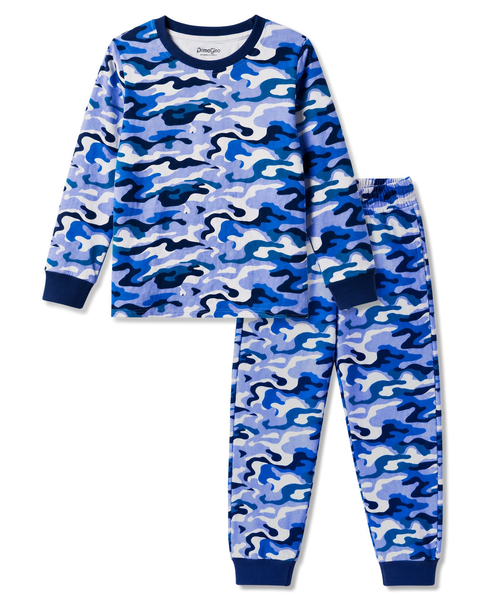 Primo Gino 100% Cotton Knit Full Sleeves Co-Ords T-Shirt & Pyjama Night Suit Camouflage Print - White-image-42