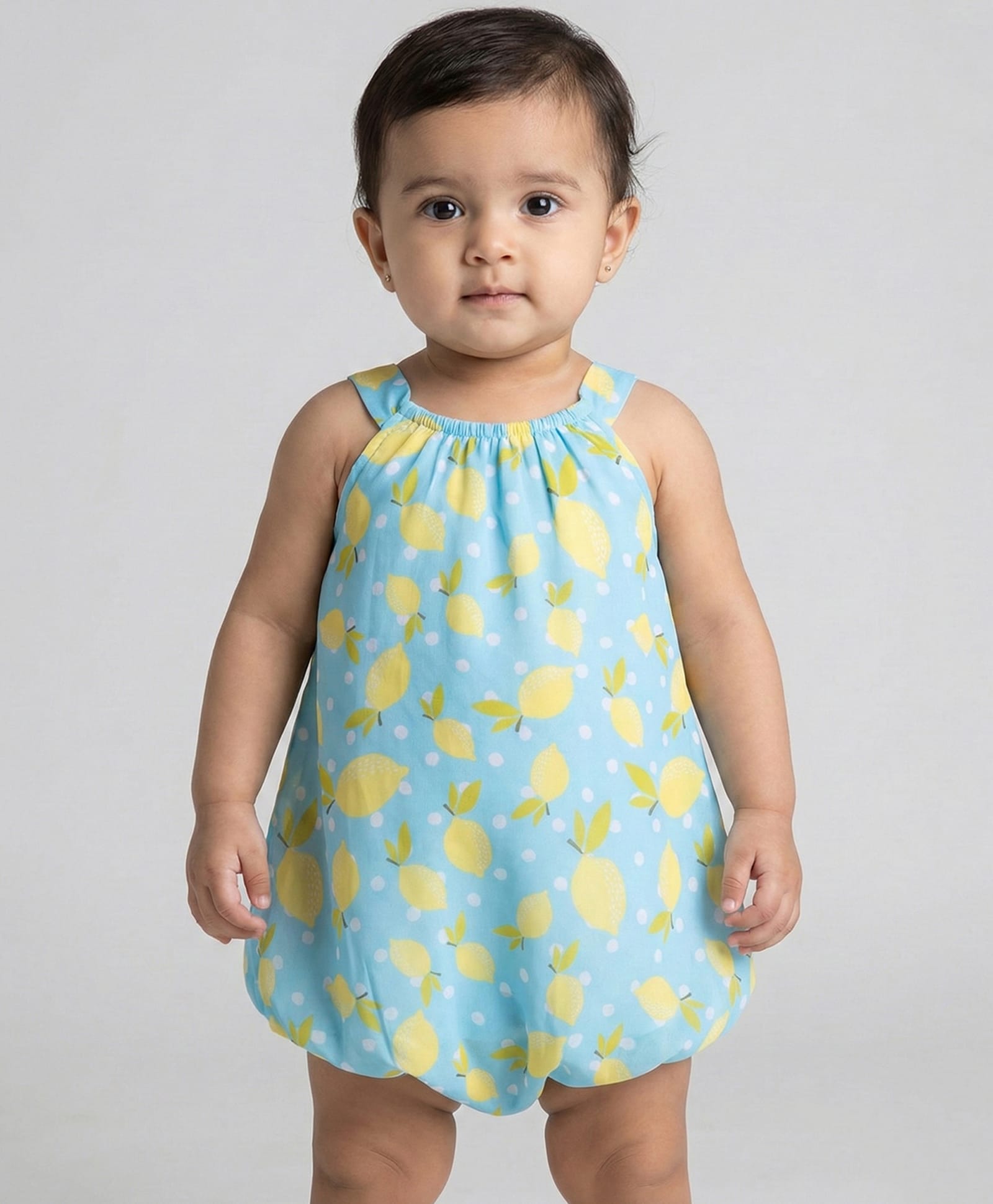 Creative Kids Georgette Woven Sleeveless Lemon Printed Onesie - Turquoise & Yellow-picture-21