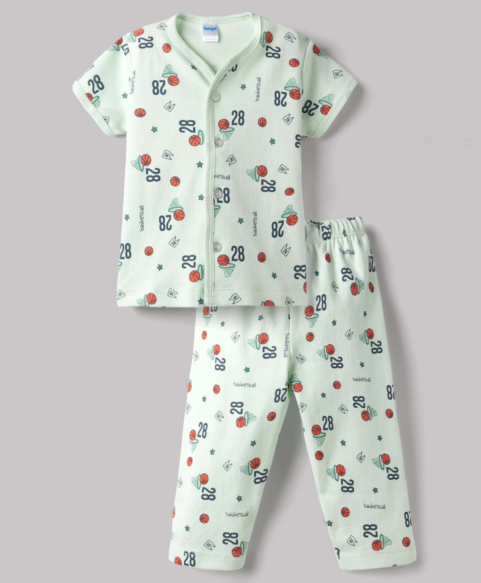 Tango Interlock Knit Half Sleeves Co-Ord T-Shirt & Pyjama Night-Suit With Basketball Print - Green-picture-13