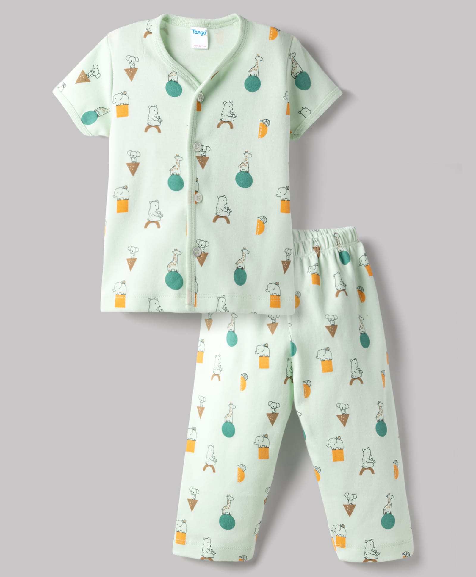 Tango Interlock Knit Half Sleeves Co-Ord T-Shirt & Pyjama Night-Suit With Animal Print - Green-picture-17