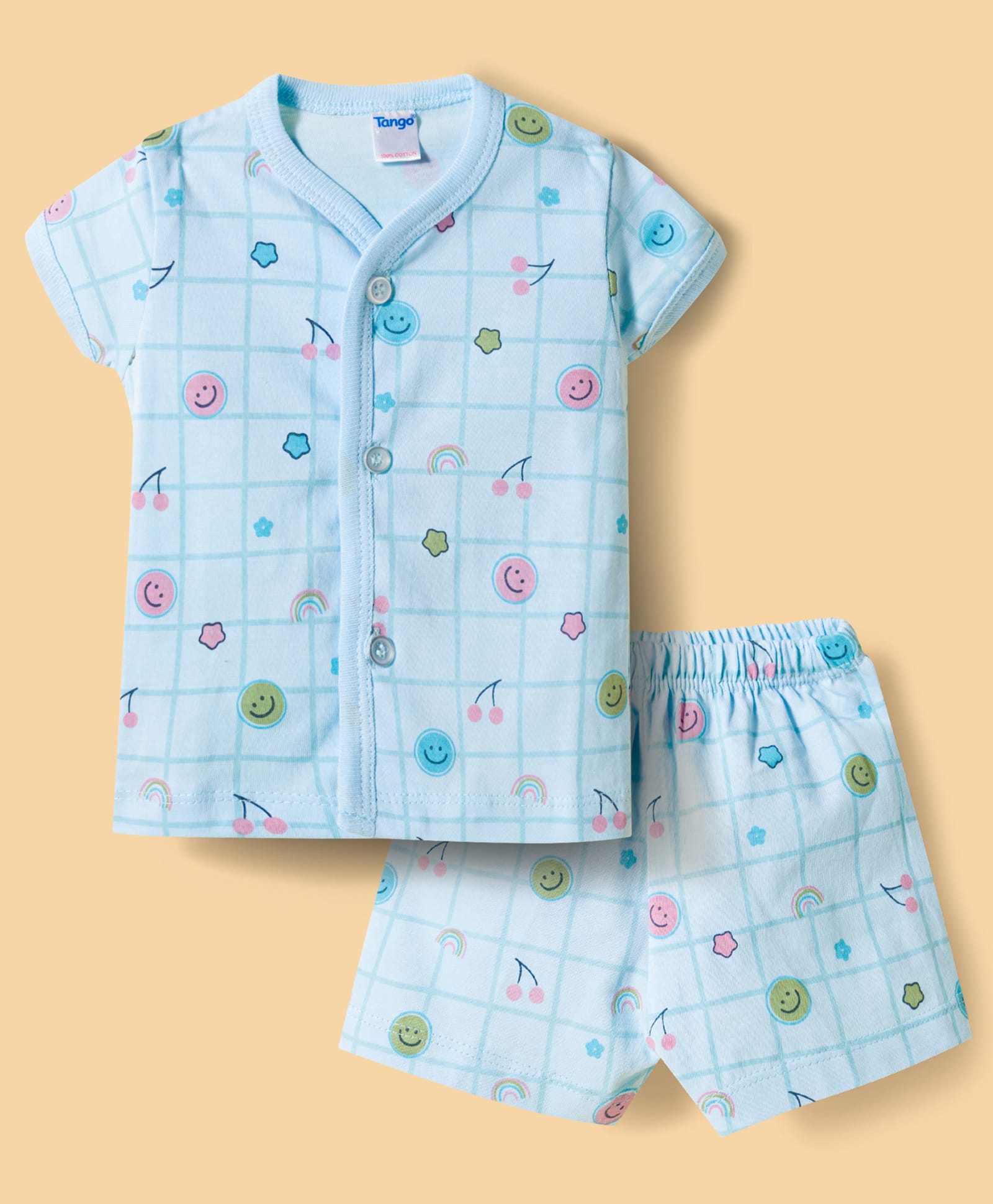 Tango Single Jersey Knit Half Sleeves Co-Ord T-Shirt & Shorts Printed Night-Suit - Blue-image-20