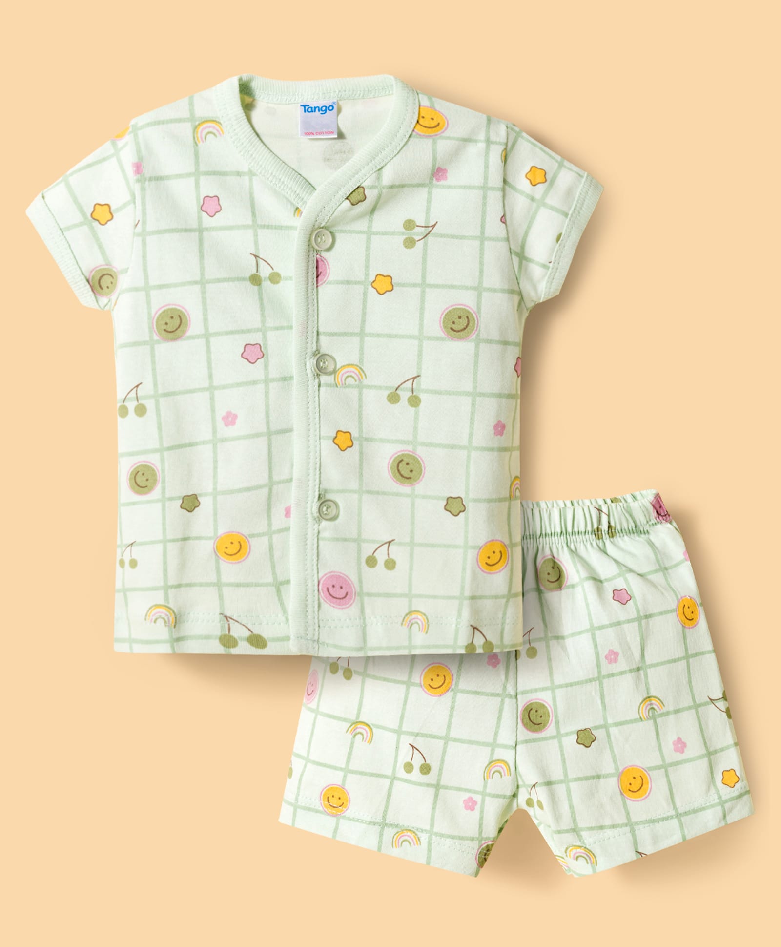 Tango Single Jersey Knit Half Sleeves Co-Ord T-Shirt & Shorts Printed Night-Suit - Green-image-22