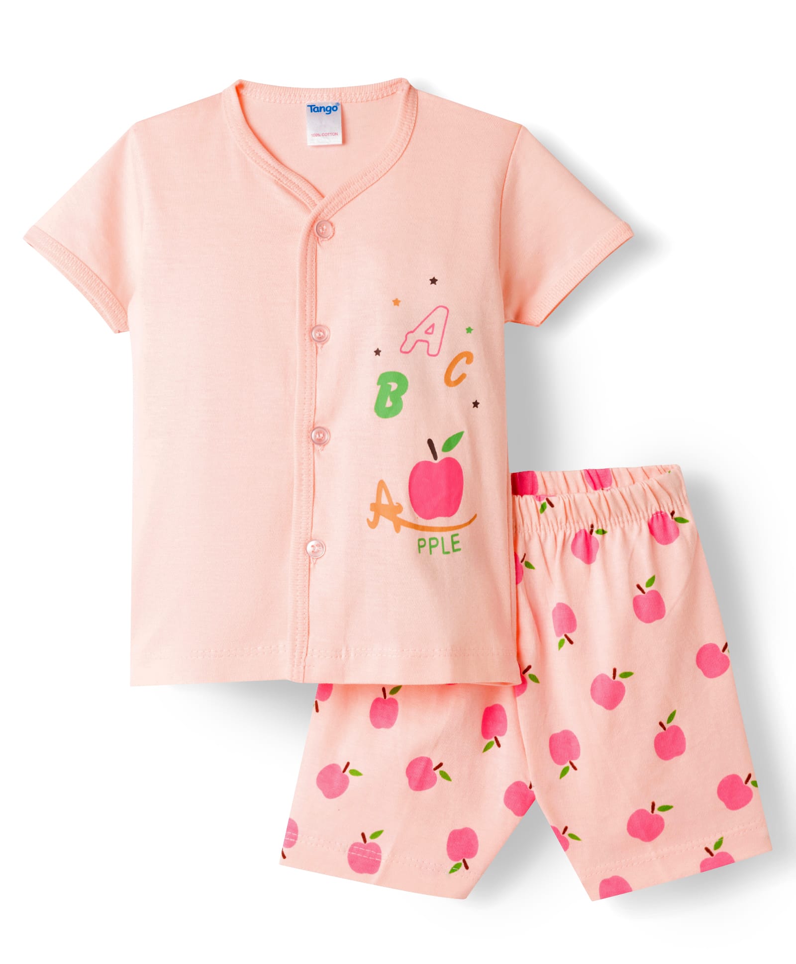 Tango Single Jersey Knit Half Sleeves T-Shirt & Shorts Night-Suit With Apple Print - Pink-picture-47